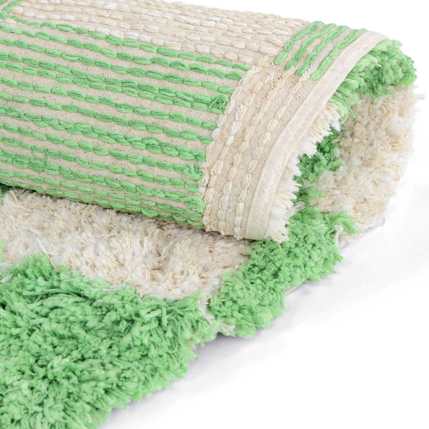 Rund matta - Atrani Natural Cotton Shaggy (grön)