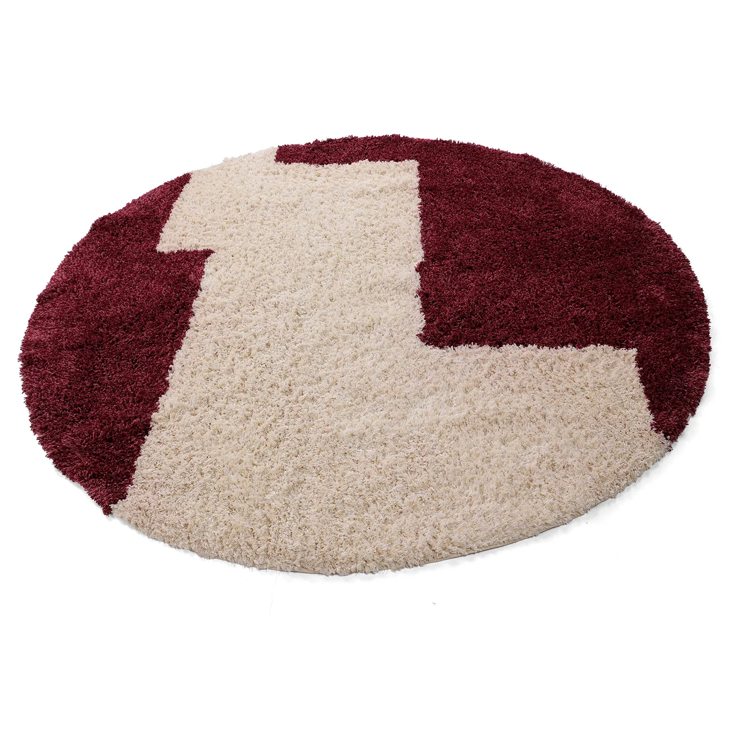 Rund matta - Begur Natural Cotton Shaggy (offwhite/vinröd)