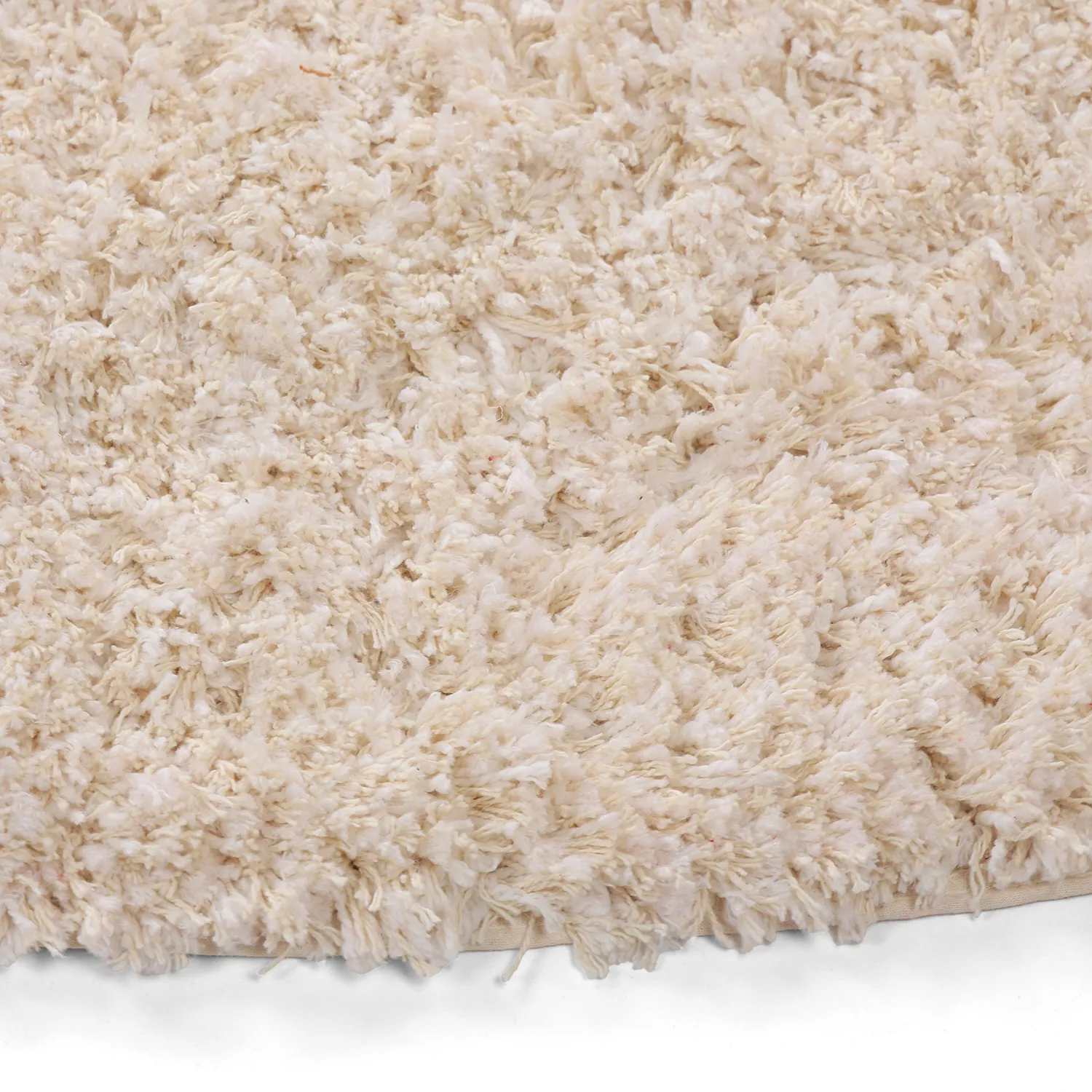 Rund matta - Begur Natural Cotton Shaggy (offwhite/vinröd)