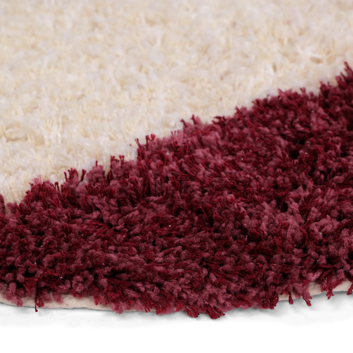 Rund matta - Begur Natural Cotton Shaggy (offwhite/vinröd)