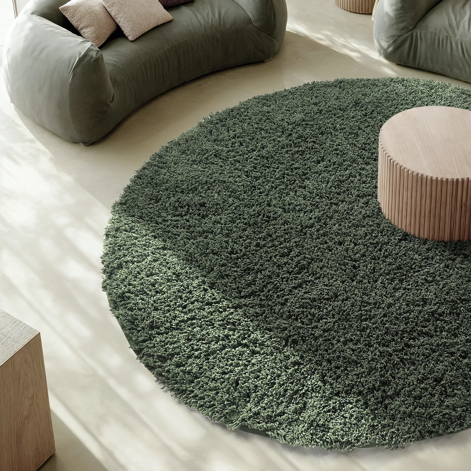 Rund matta - Combarro Solid Cotton Shaggy (grön)