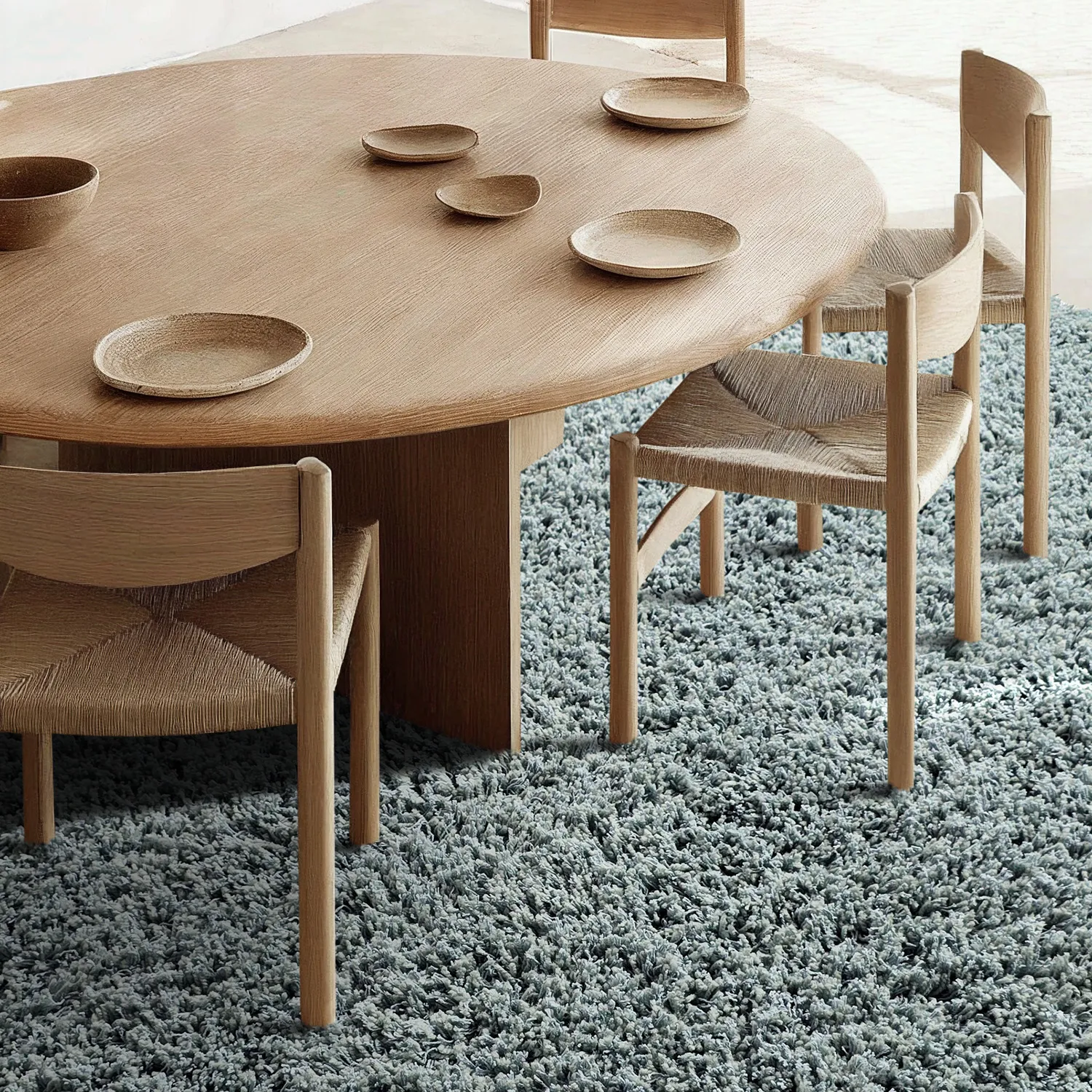 Rund matta - Combarro Solid Cotton Shaggy (ljusblå)