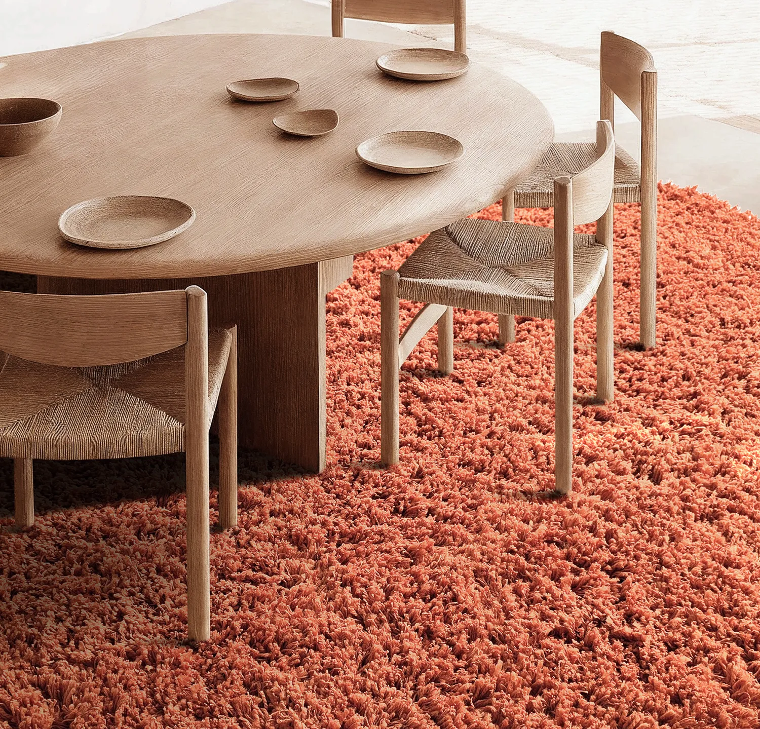 Rund matta - Combarro Solid Cotton Shaggy (ljusorange)