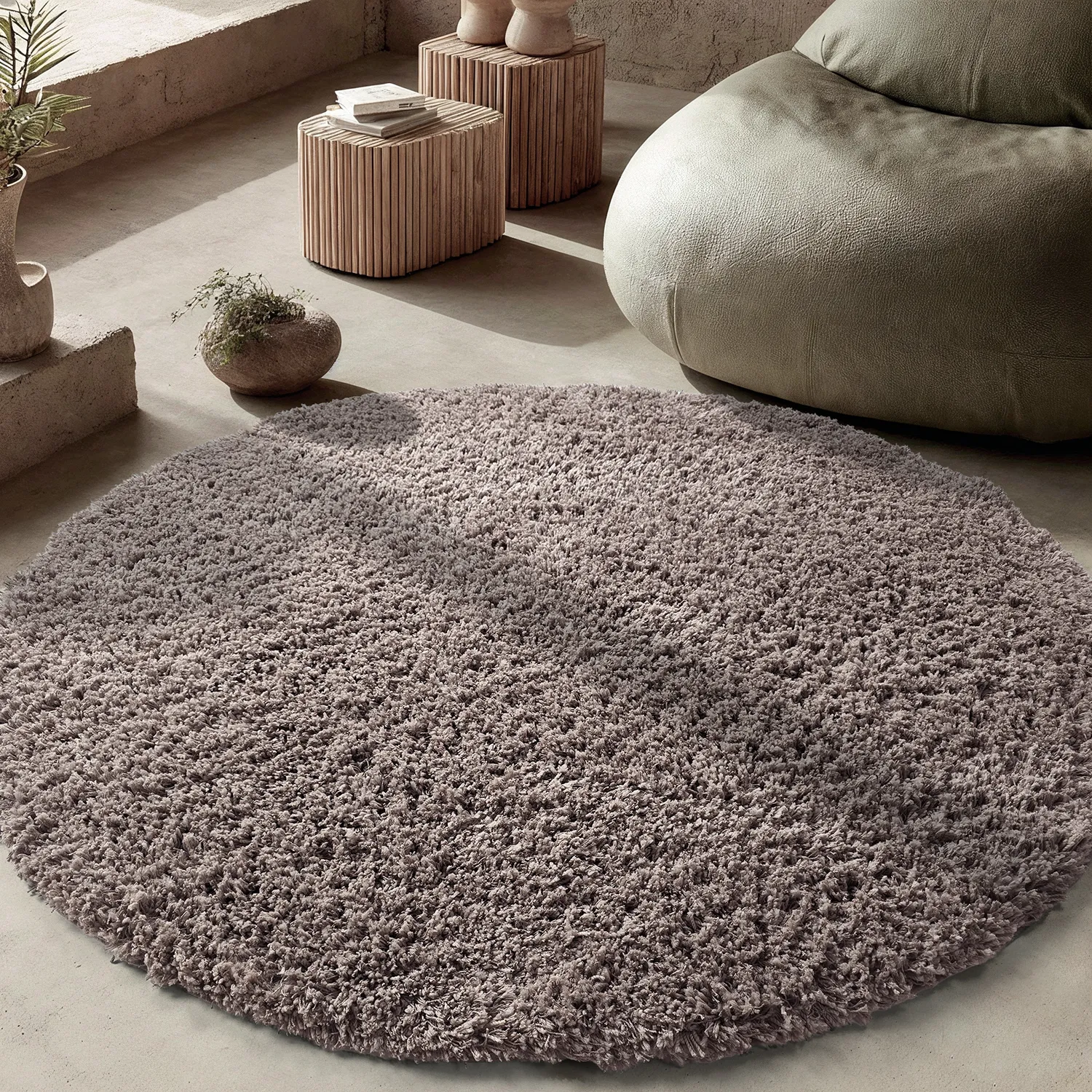 Rund matta - Combarro Solid Cotton Shaggy (taupe)