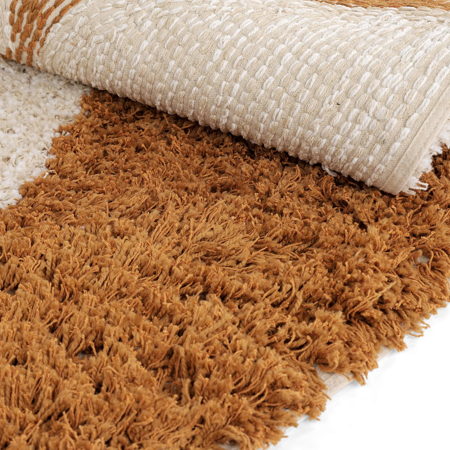 Rund matta - Kalymnos Natural Cotton Shaggy (offwhite/ockra)