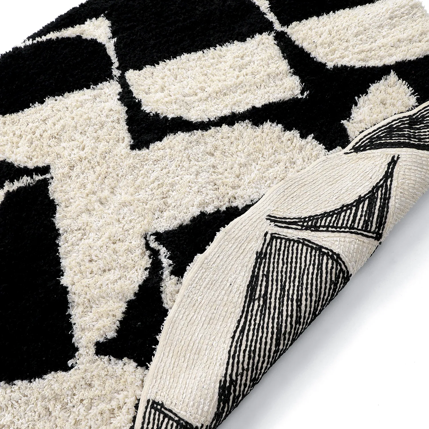 Rund matta - Marvao Natural Cotton Shaggy (offwhite/svart)