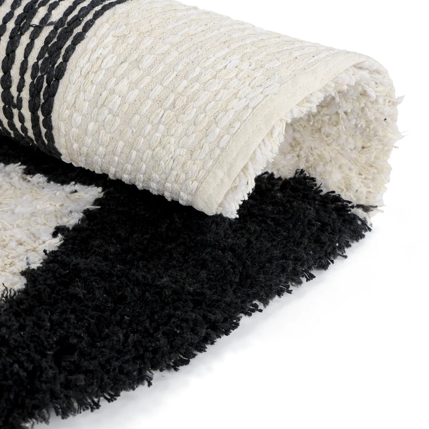 Rund matta - Marvao Natural Cotton Shaggy (offwhite/svart)