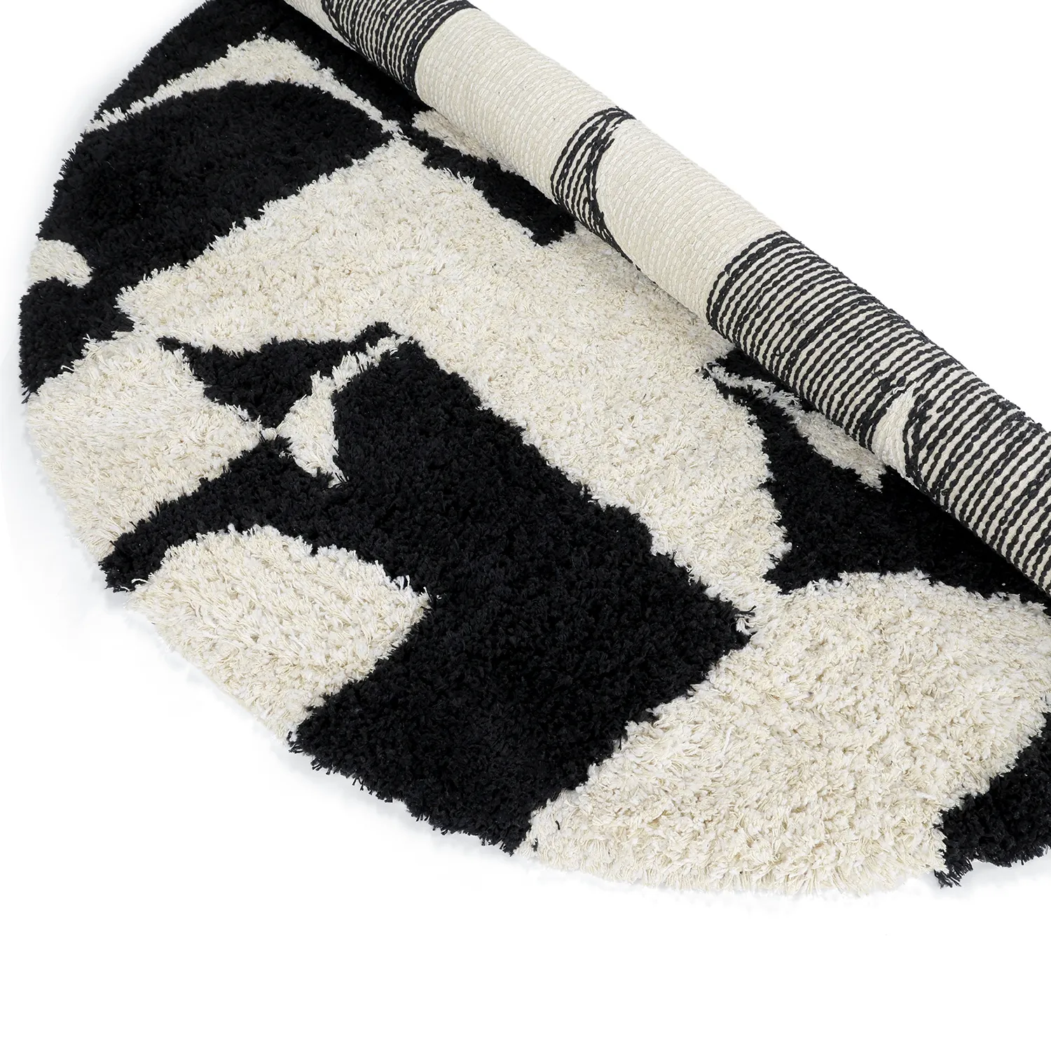 Rund matta - Marvao Natural Cotton Shaggy (offwhite/svart)