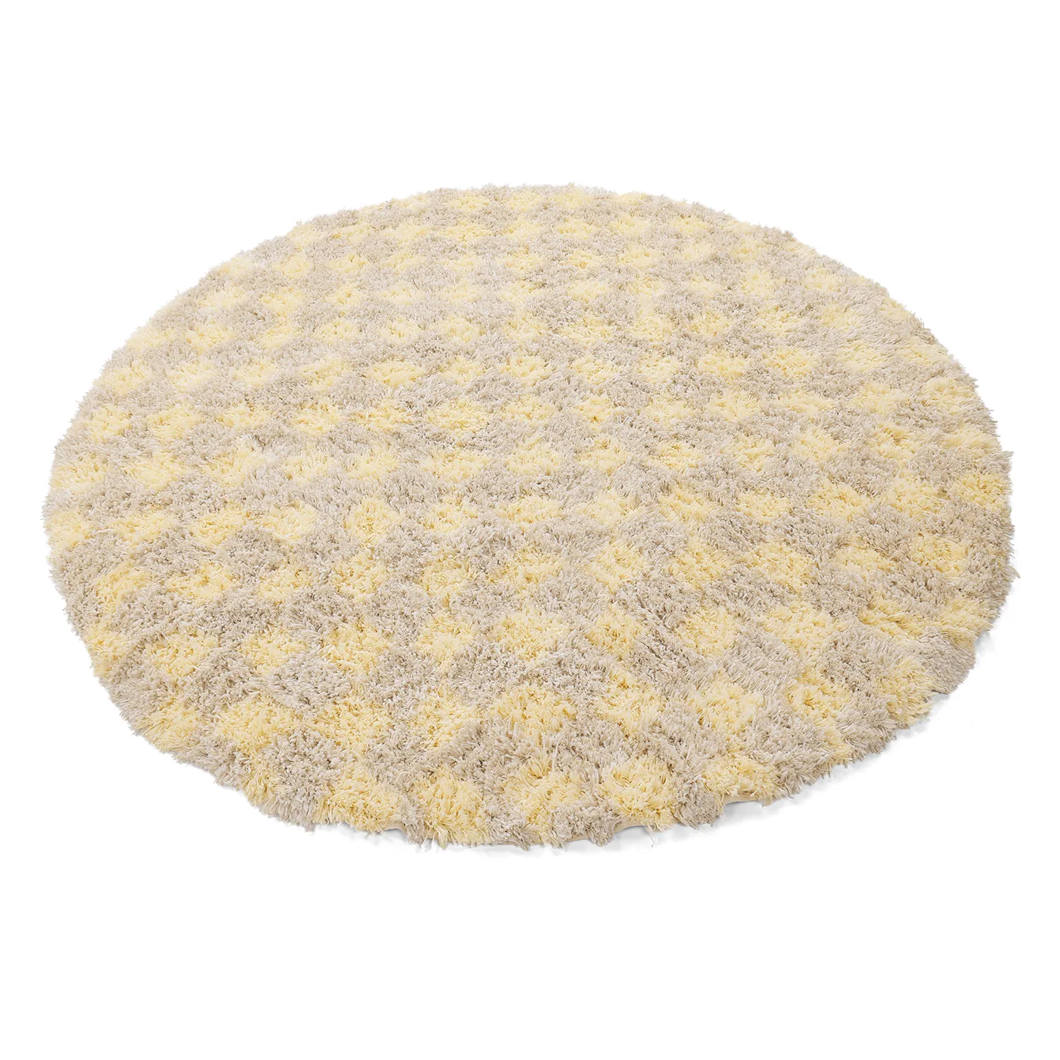 Rund matta - Methoni Check Cotton Shaggy (creme/ljusgul)