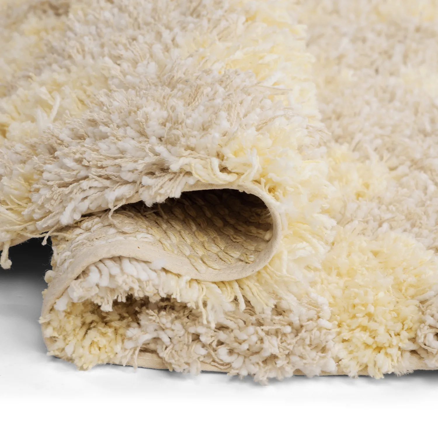 Rund matta - Methoni Check Cotton Shaggy (creme/ljusgul)