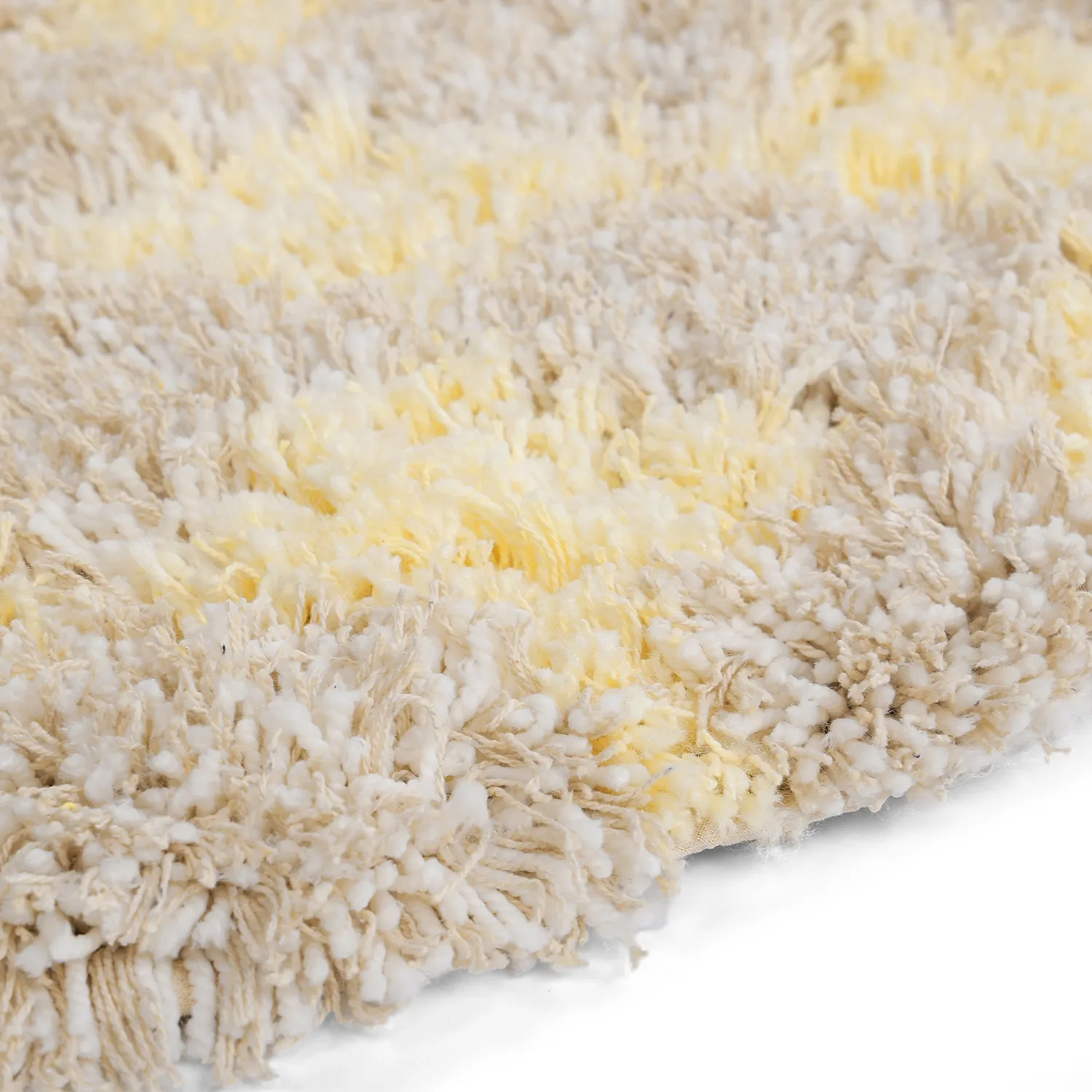 Rund matta - Methoni Check Cotton Shaggy (creme/ljusgul)