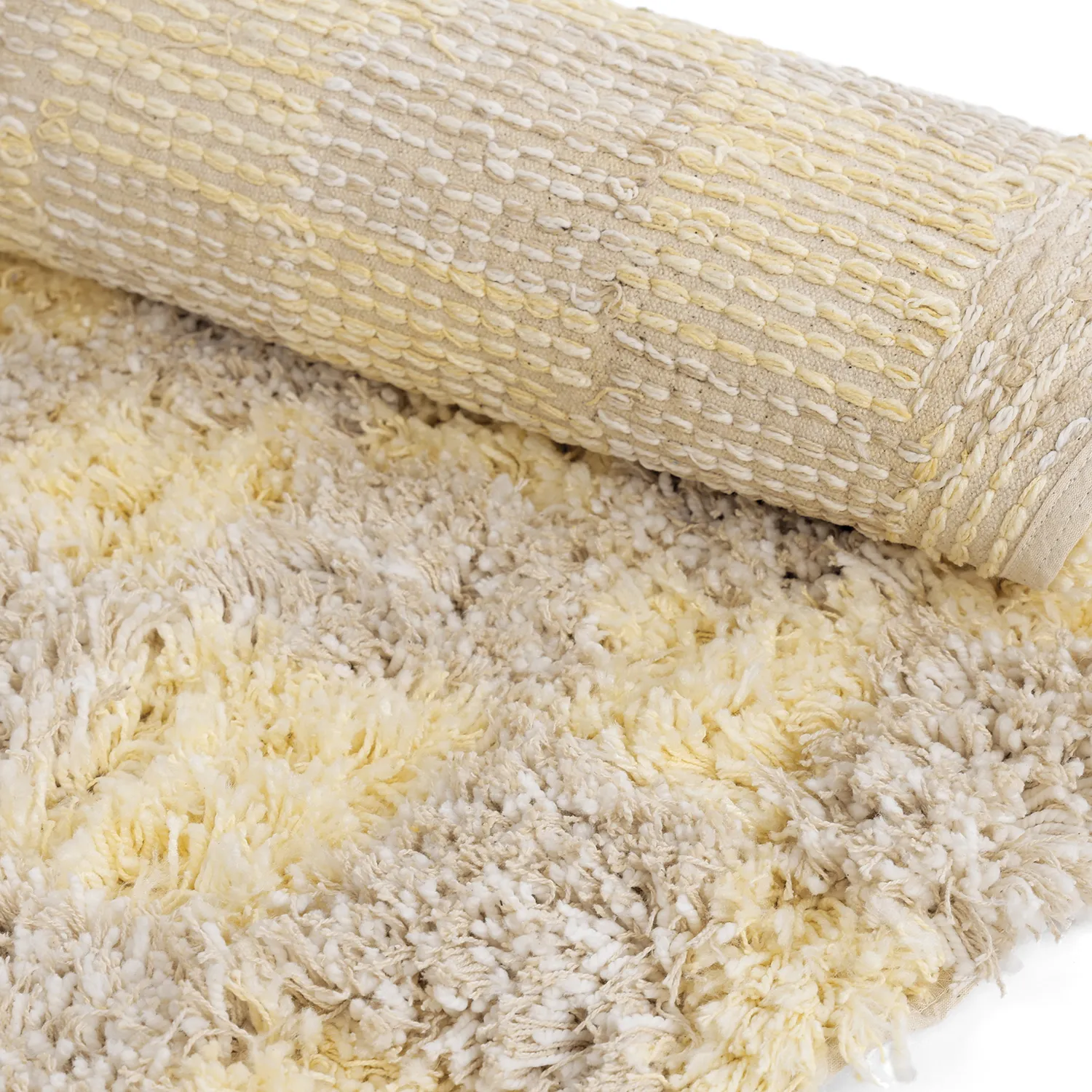 Rund matta - Methoni Check Cotton Shaggy (creme/ljusgul)