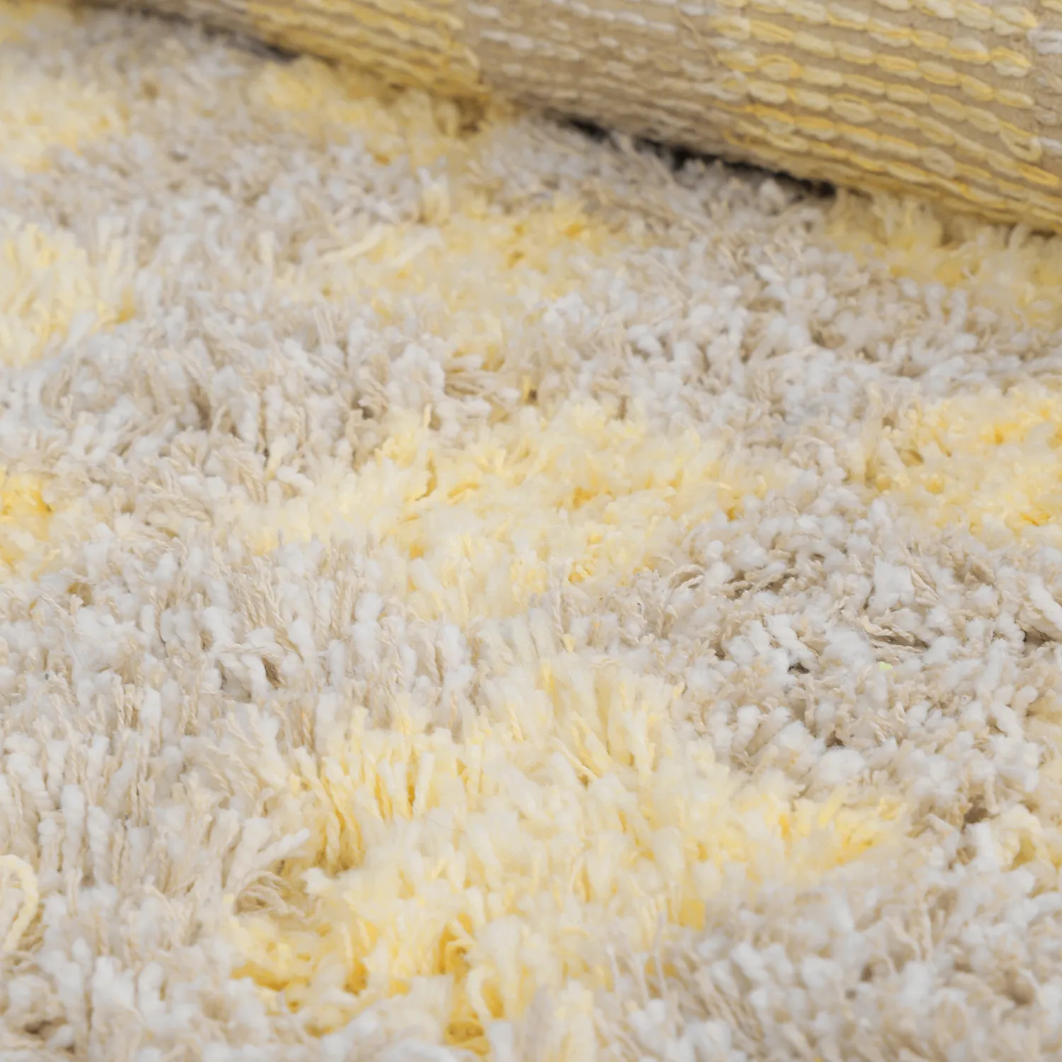 Rund matta - Methoni Check Cotton Shaggy (creme/ljusgul)