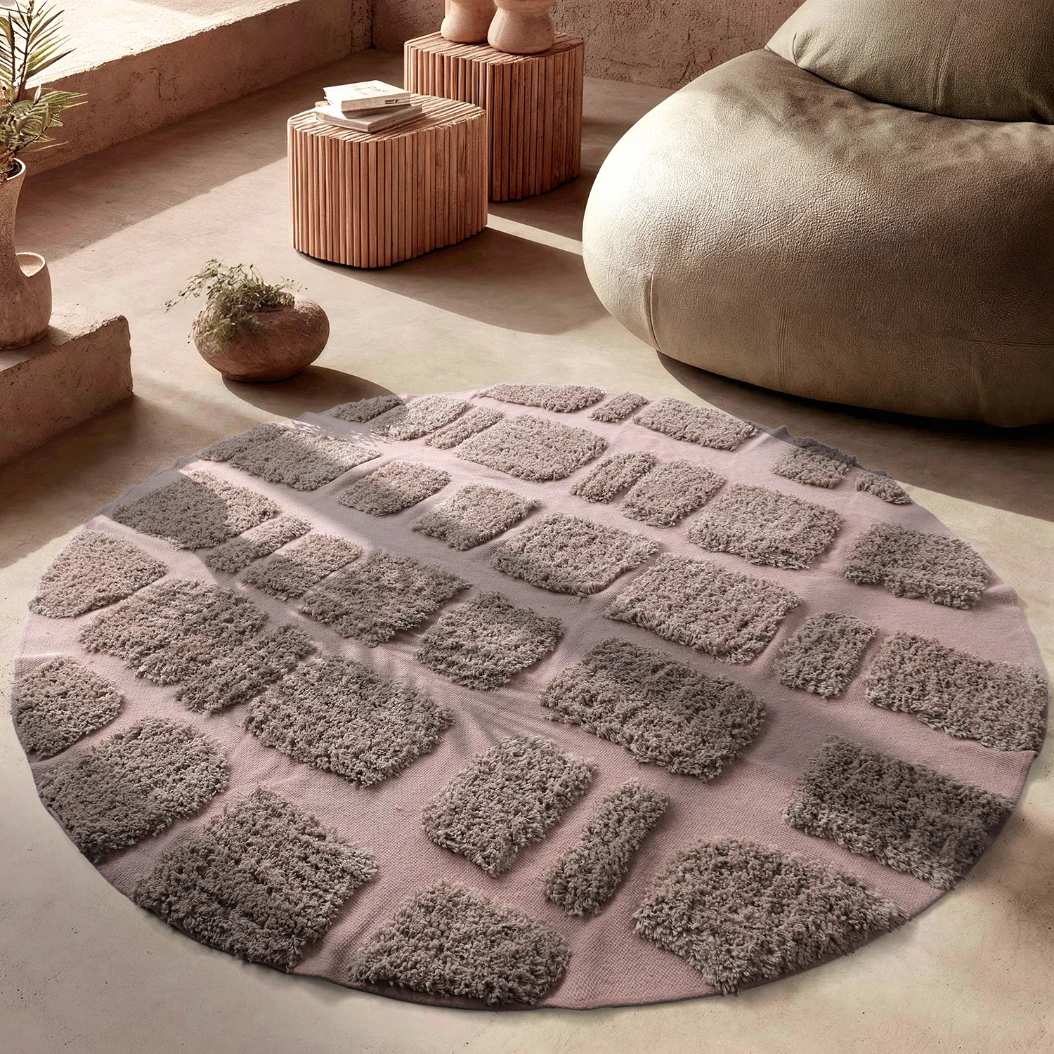 Rund matta - Otranto Natural Cotton Shaggy (taupe)