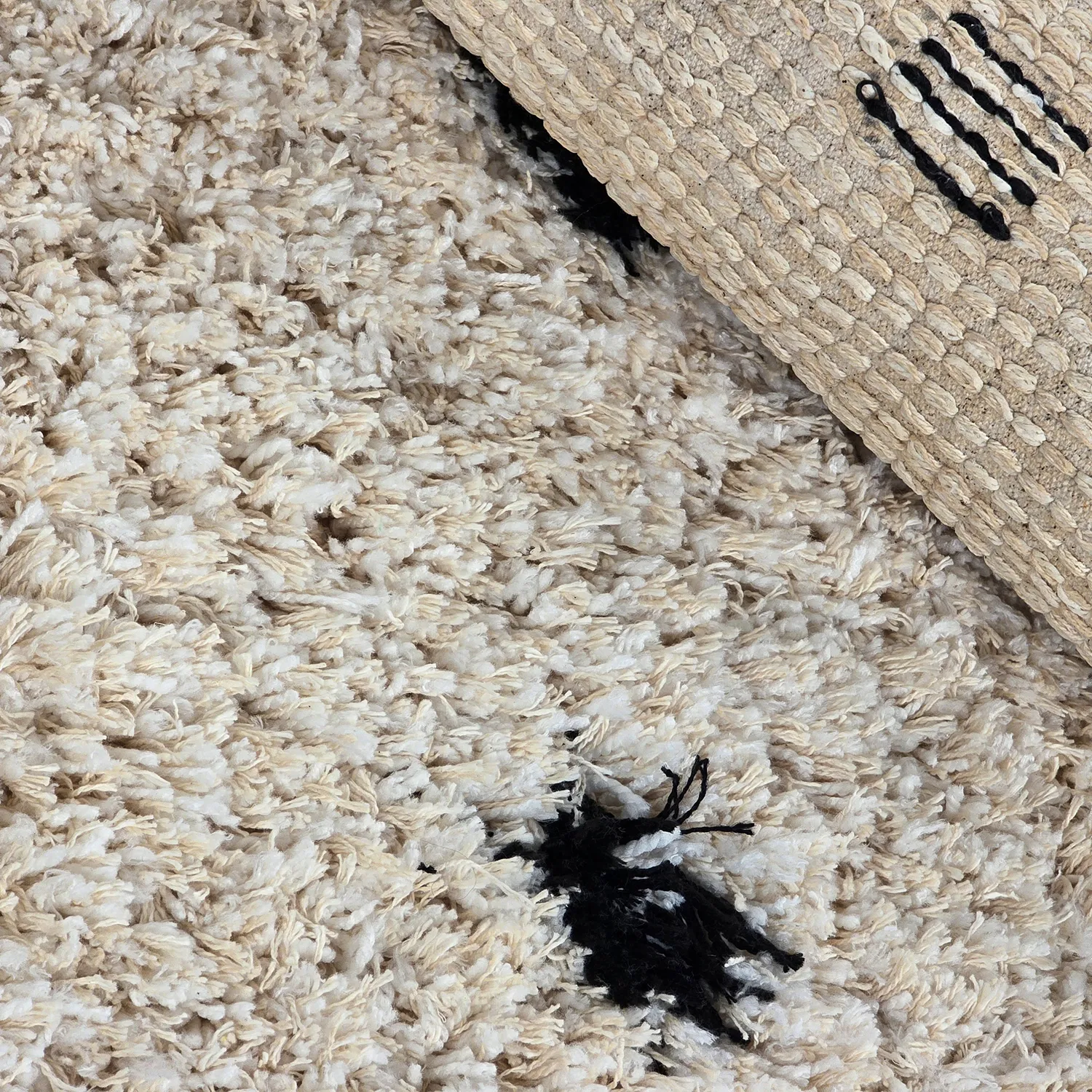 Rund matta - Soria Natural Cotton Shaggy (offwhite/svart)