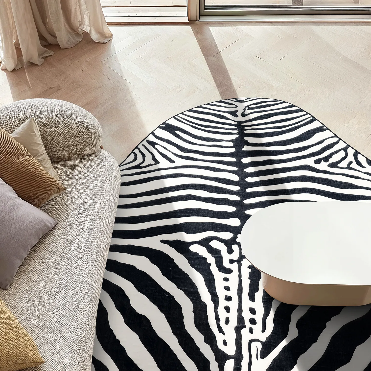 Okrúhly zvlnený koberec Wilton - Zebra (čierna/biela)
