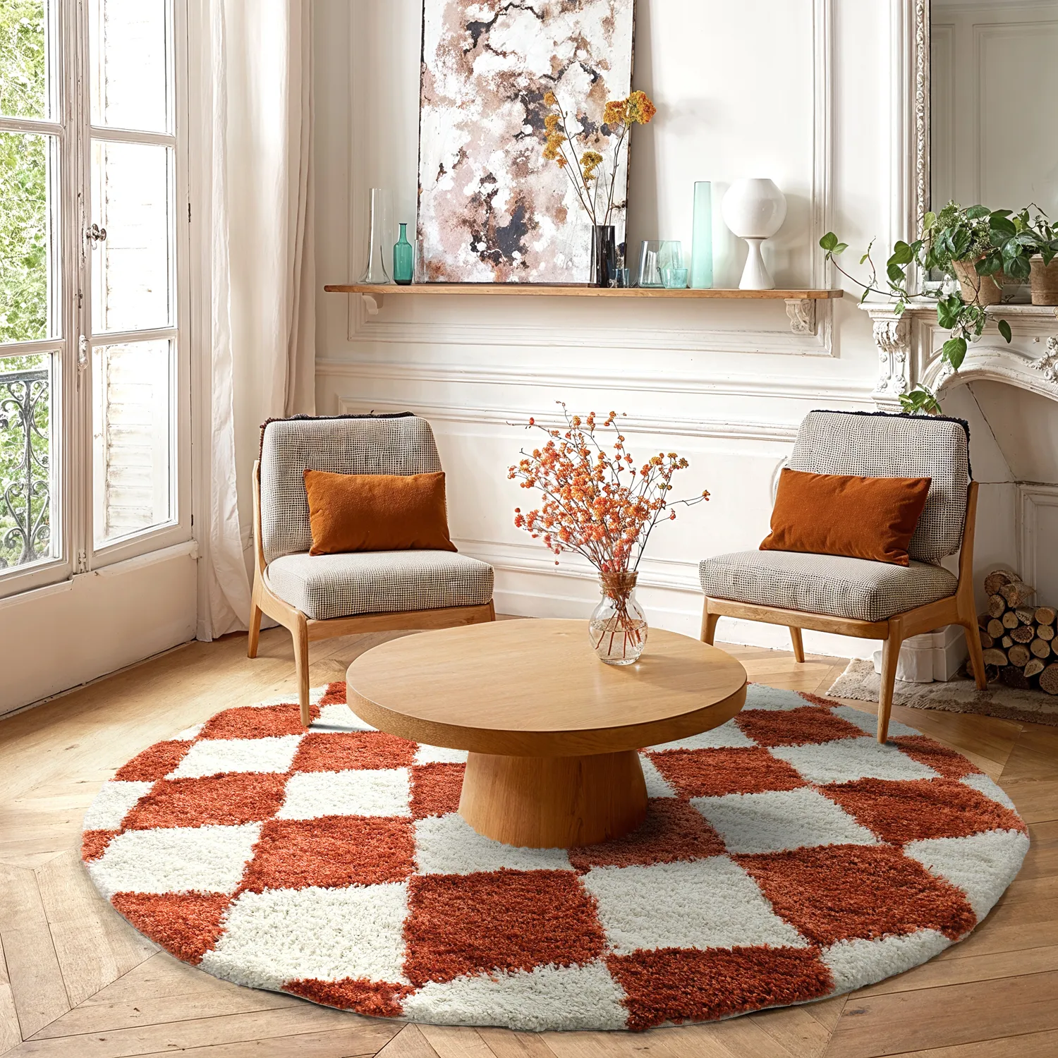 Koberce okrúhle - Albi (biela/oranžová)