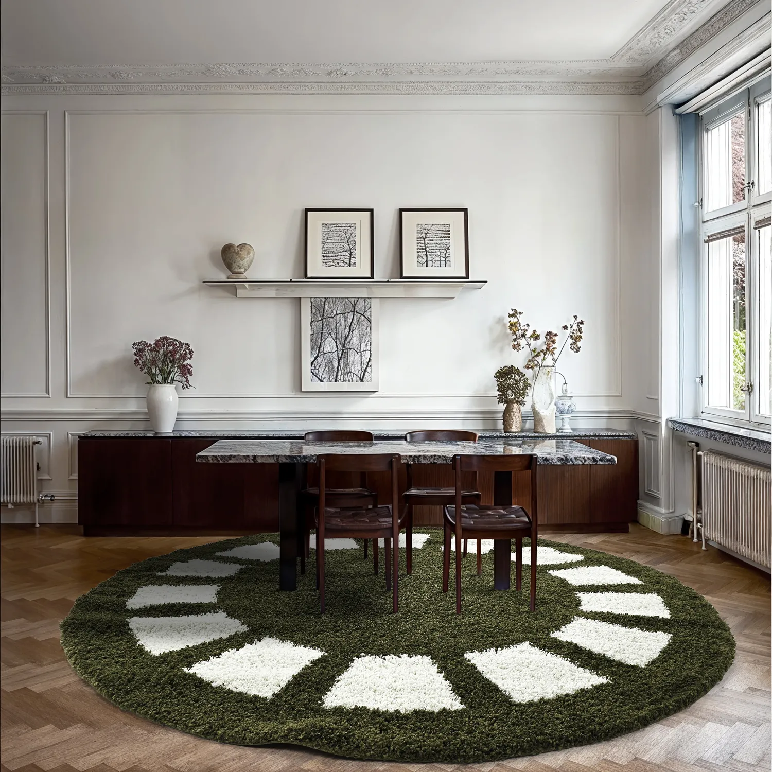 Kruhové koberce - Asilah (zelená/biela)