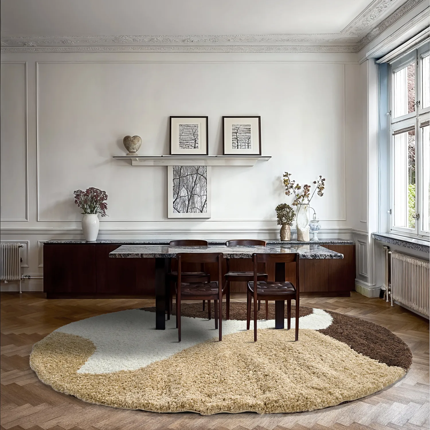 Koberce okrúhle - Chiniot (hnedá/béžová/biela)