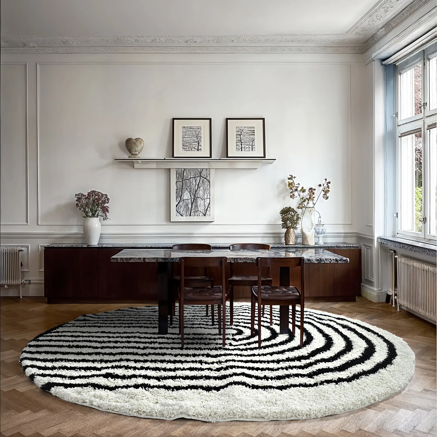 Kruhové koberce - Cluny (biela/čierna)