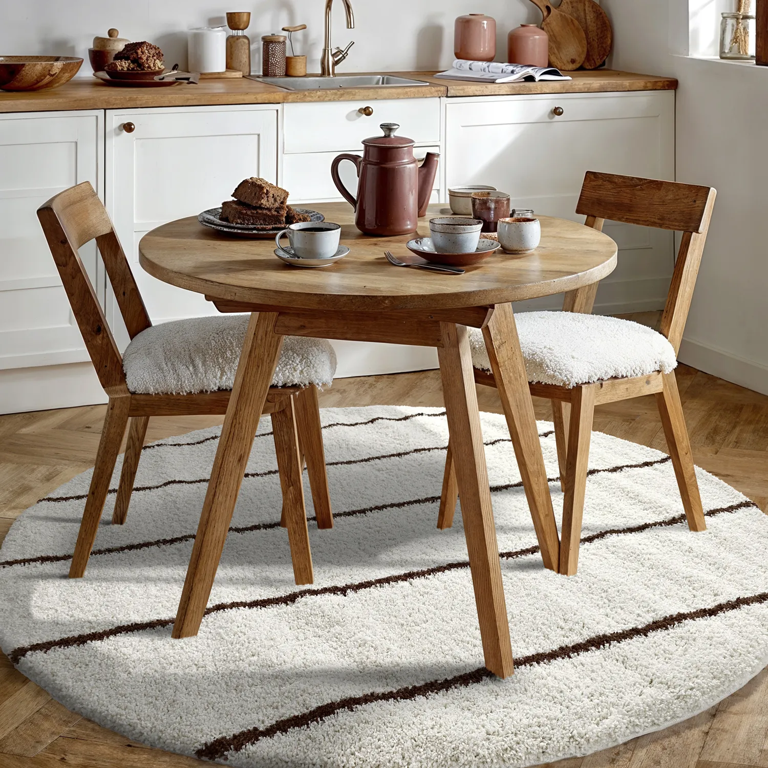 Koberce okrúhle - Eze (biela/hnedá)