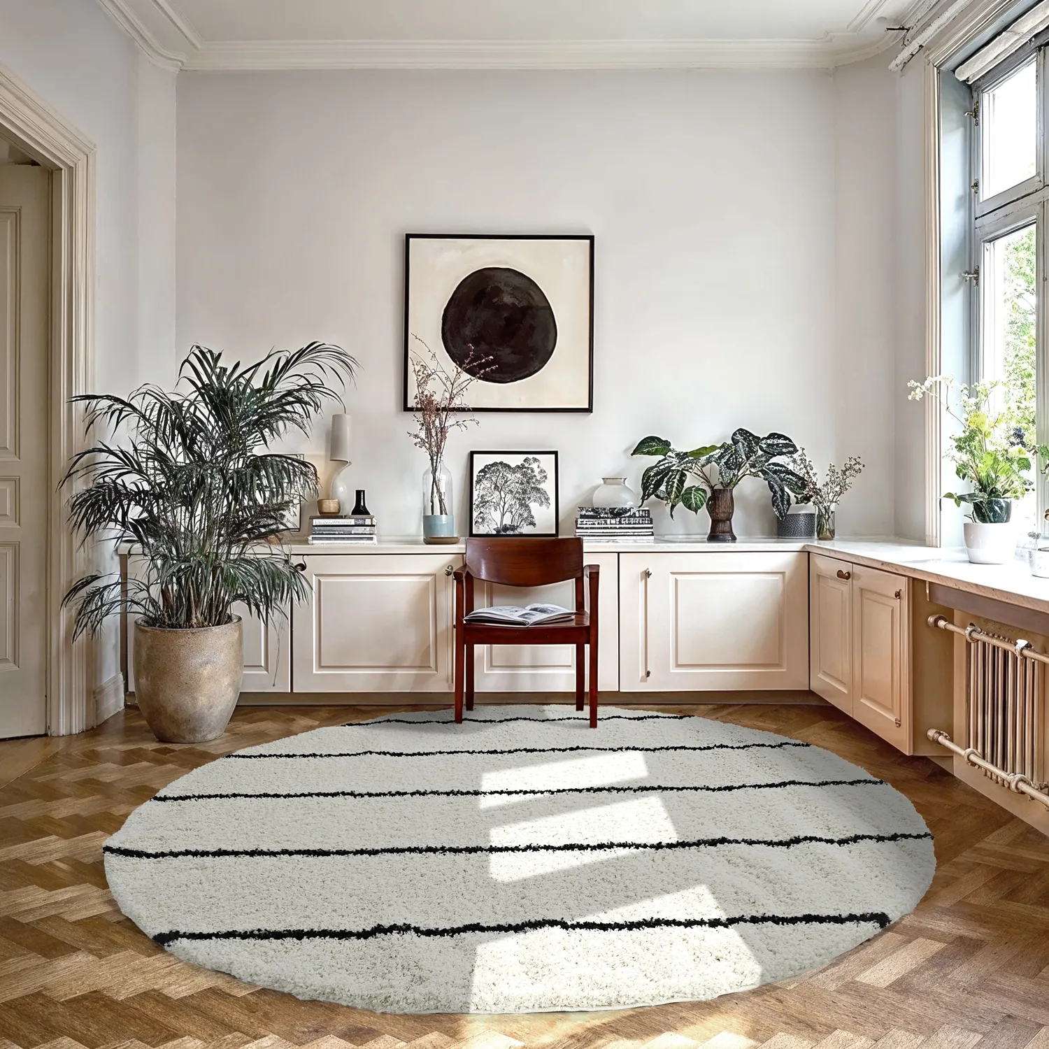 Koberce okrúhle - Eze (biela/čierna)