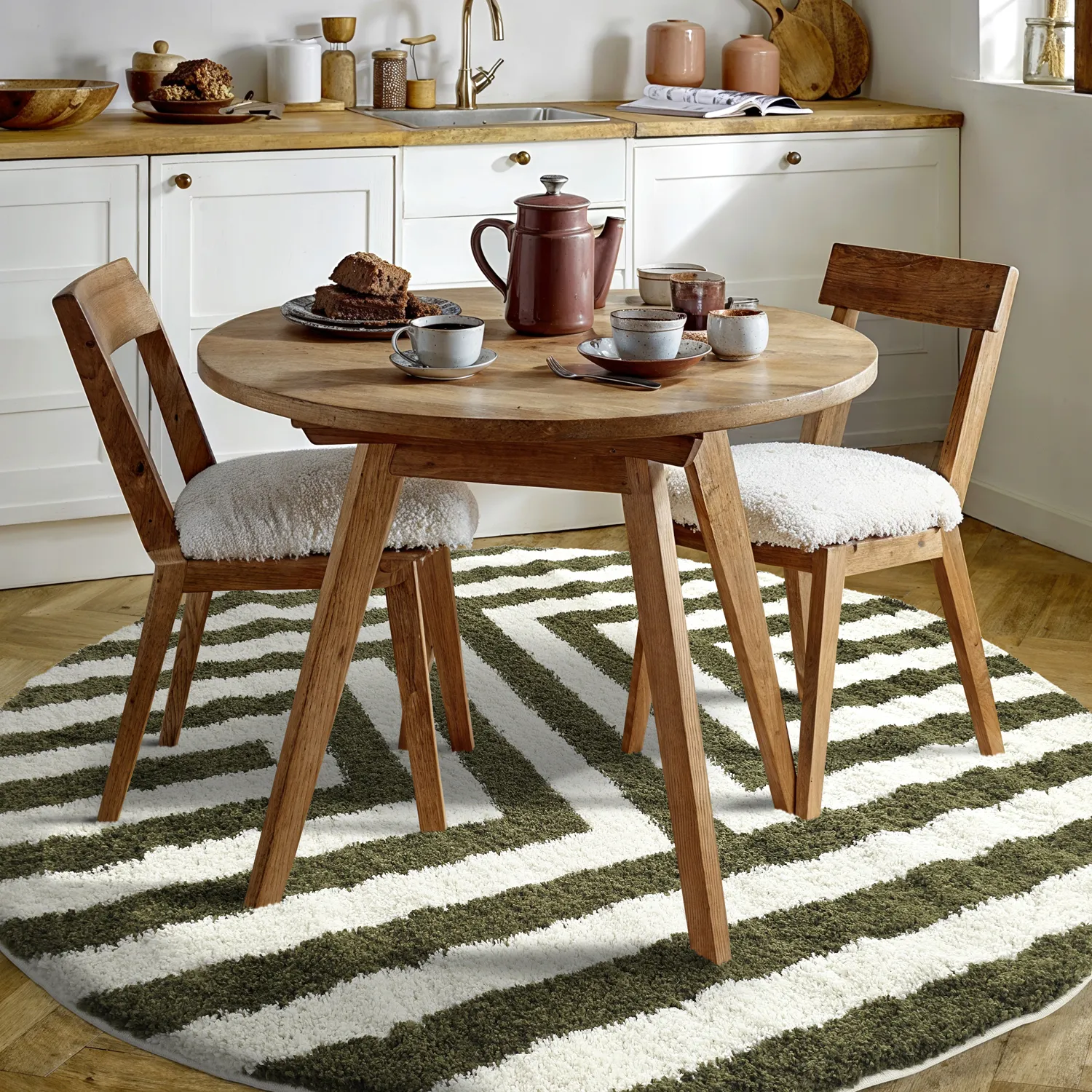 Koberce okrúhle - Imilchil (biela/zelená)