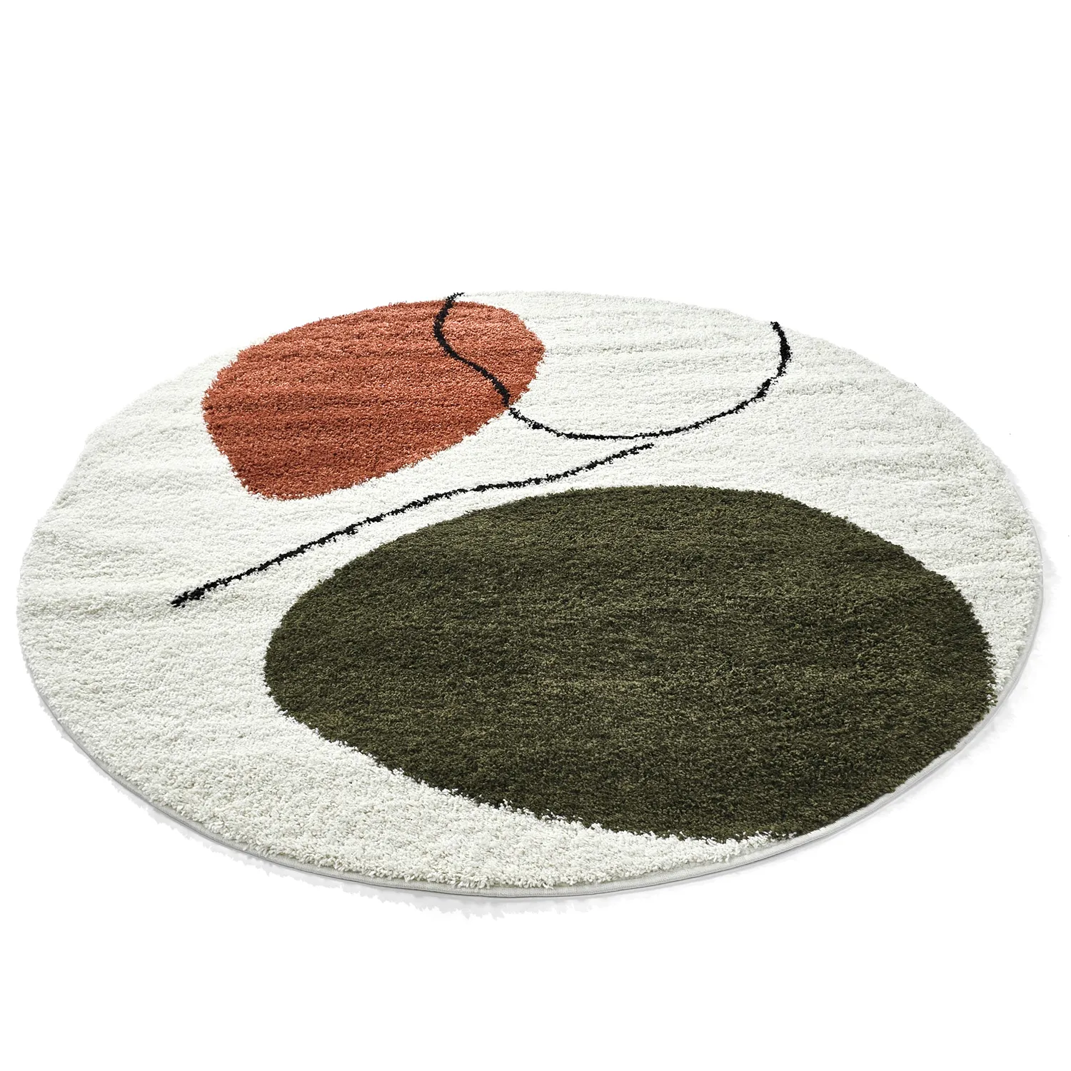 Koberce okrúhle - Sanghar (biela/oranžová/zelená)