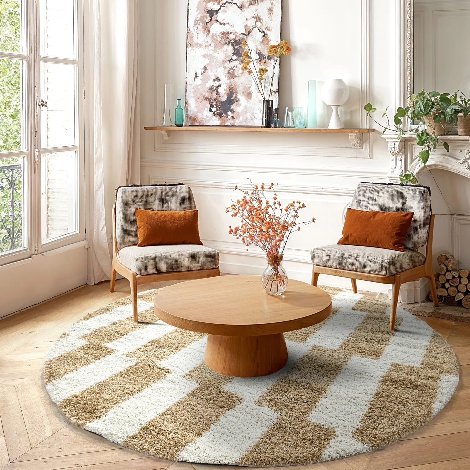 Koberce okrúhle - Tamri (béžová/biela)