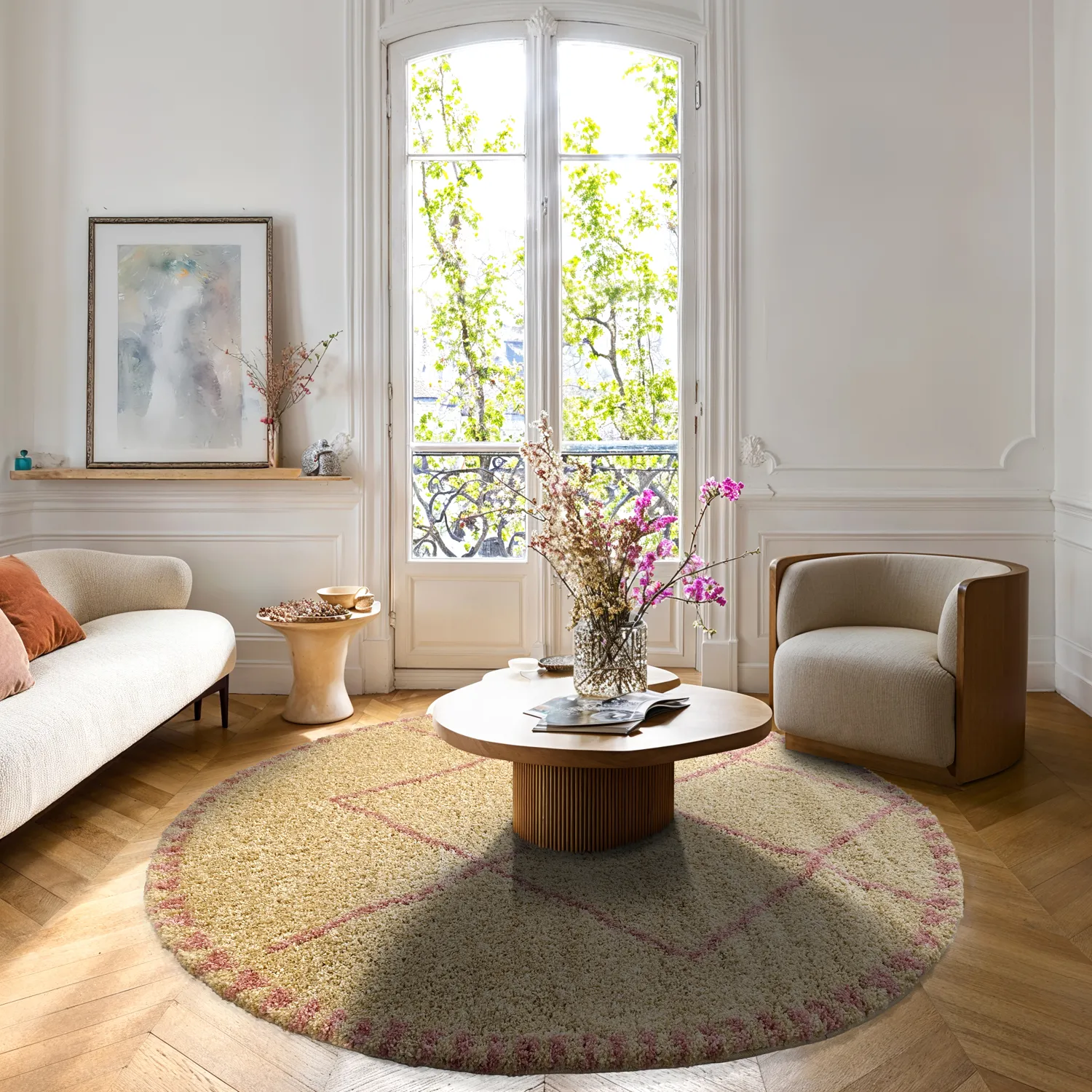 Koberce okrúhle - Tiznit (béžová/ružová)