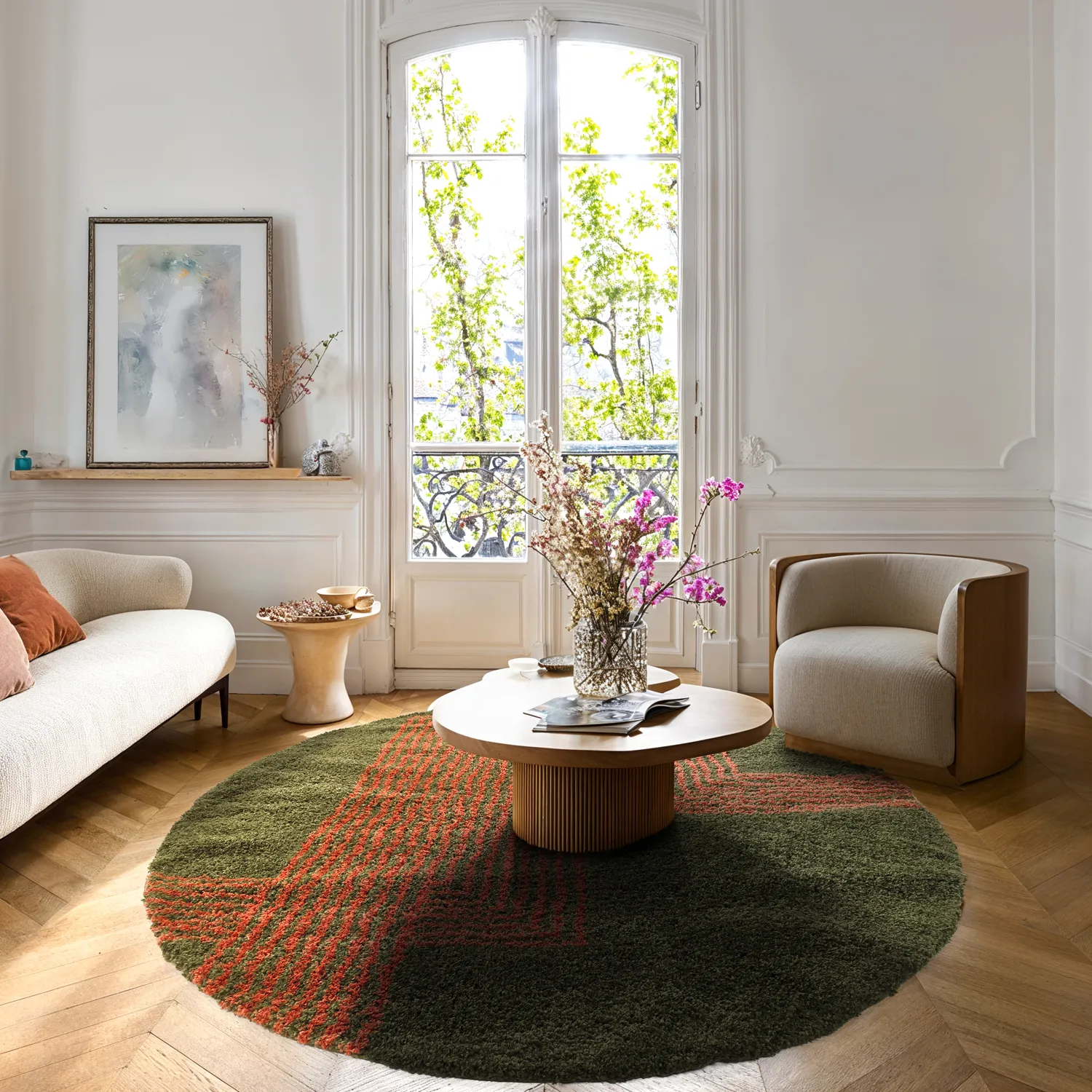 Koberce okrúhle - Zagora (zelená/oranžová)