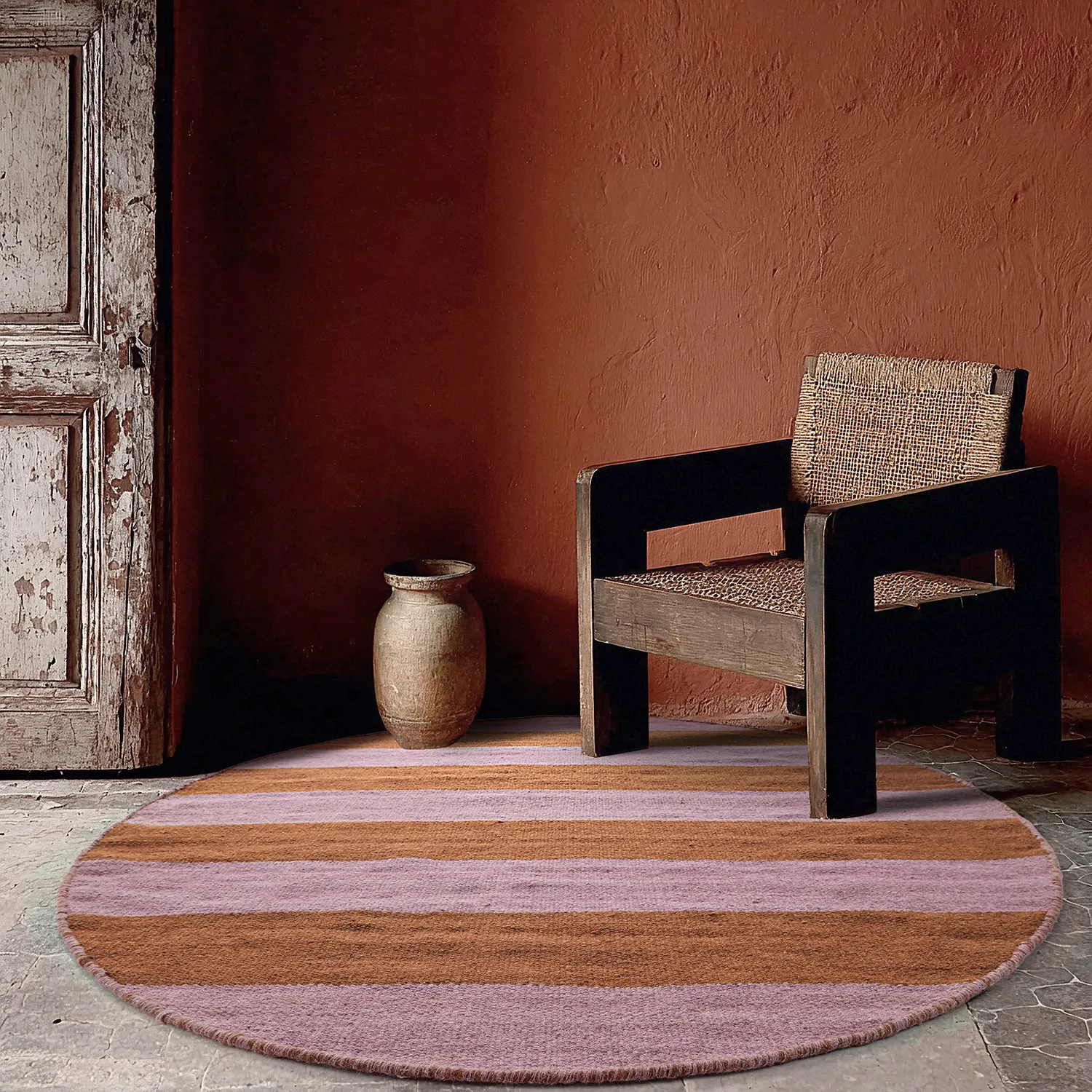 Rund matta - Garine (orange/rosa)
