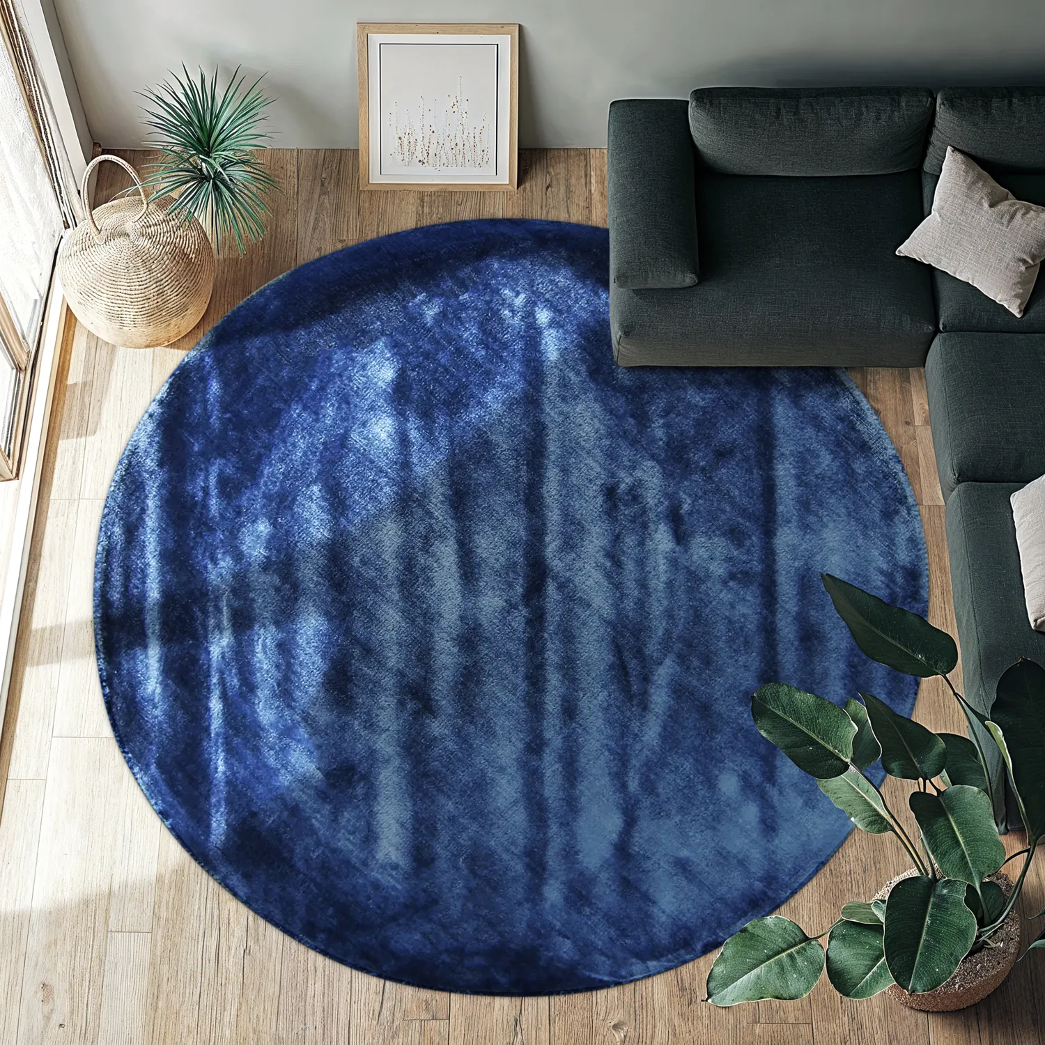 Kruhový koberec - Jodhpur Special Luxury Edition Viskos (modrý)