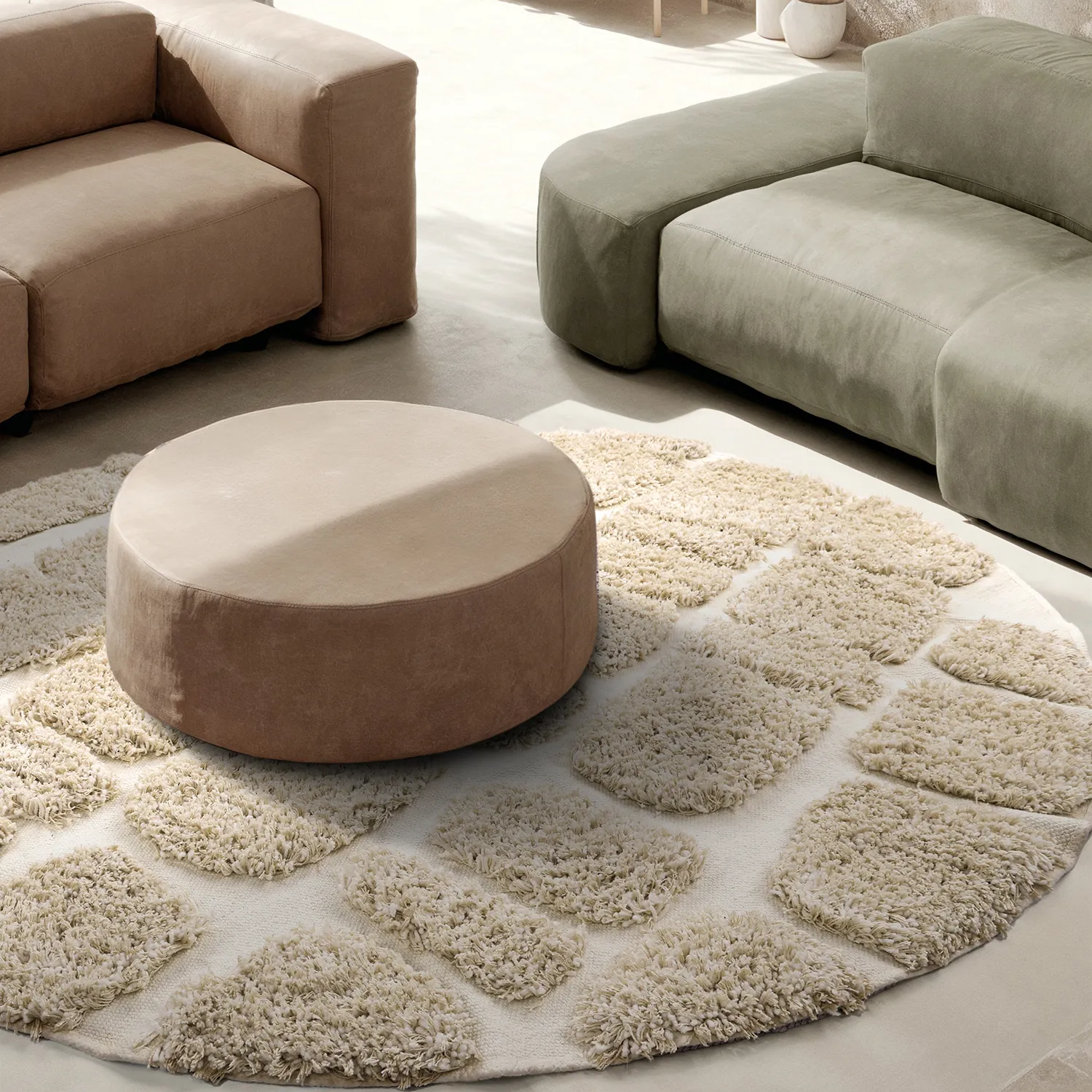 Rund matta - Otranto Natural Cotton Shaggy (offwhite)