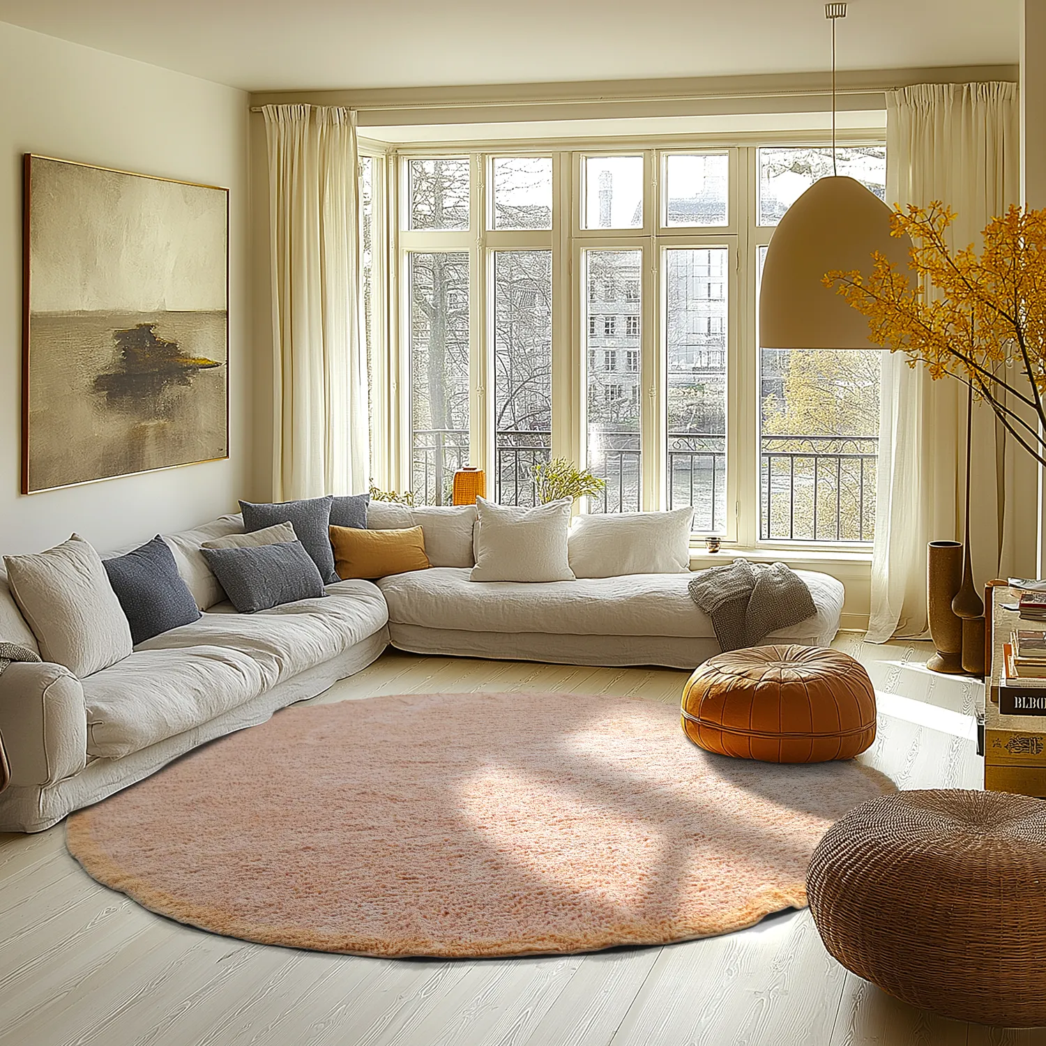 Kolo koberce - Celina Natural Cotton Shaggy (ružová/bežová)