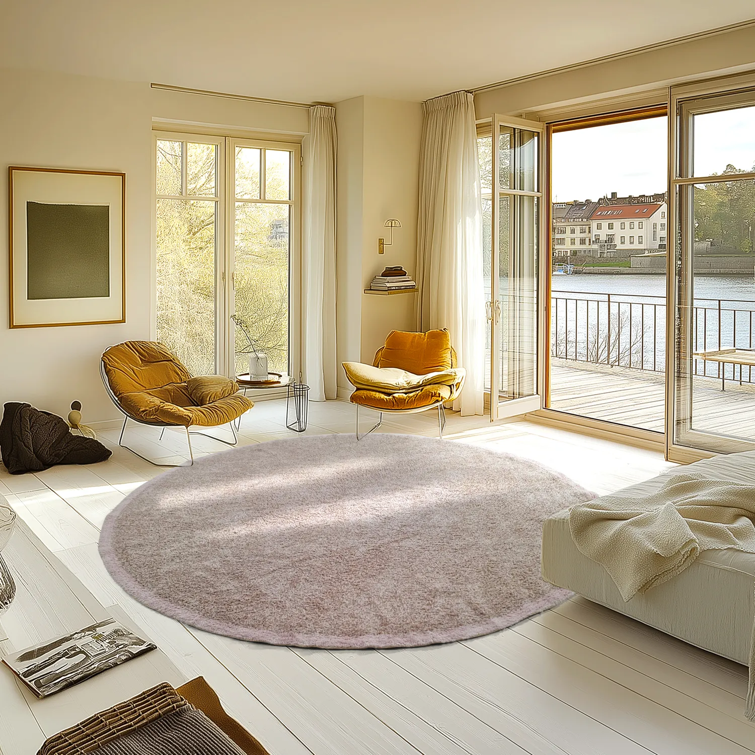 Kolo koberce - Celina Natural Cotton Shaggy (taupe/lavender)