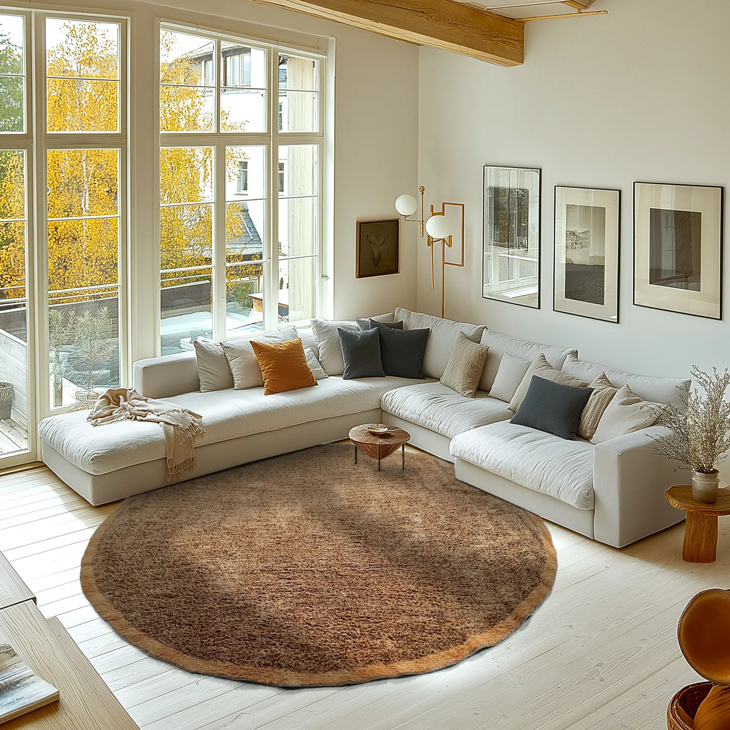 Kolo koberce - Celina Natural Cotton Shaggy (hnedá/oranžová)