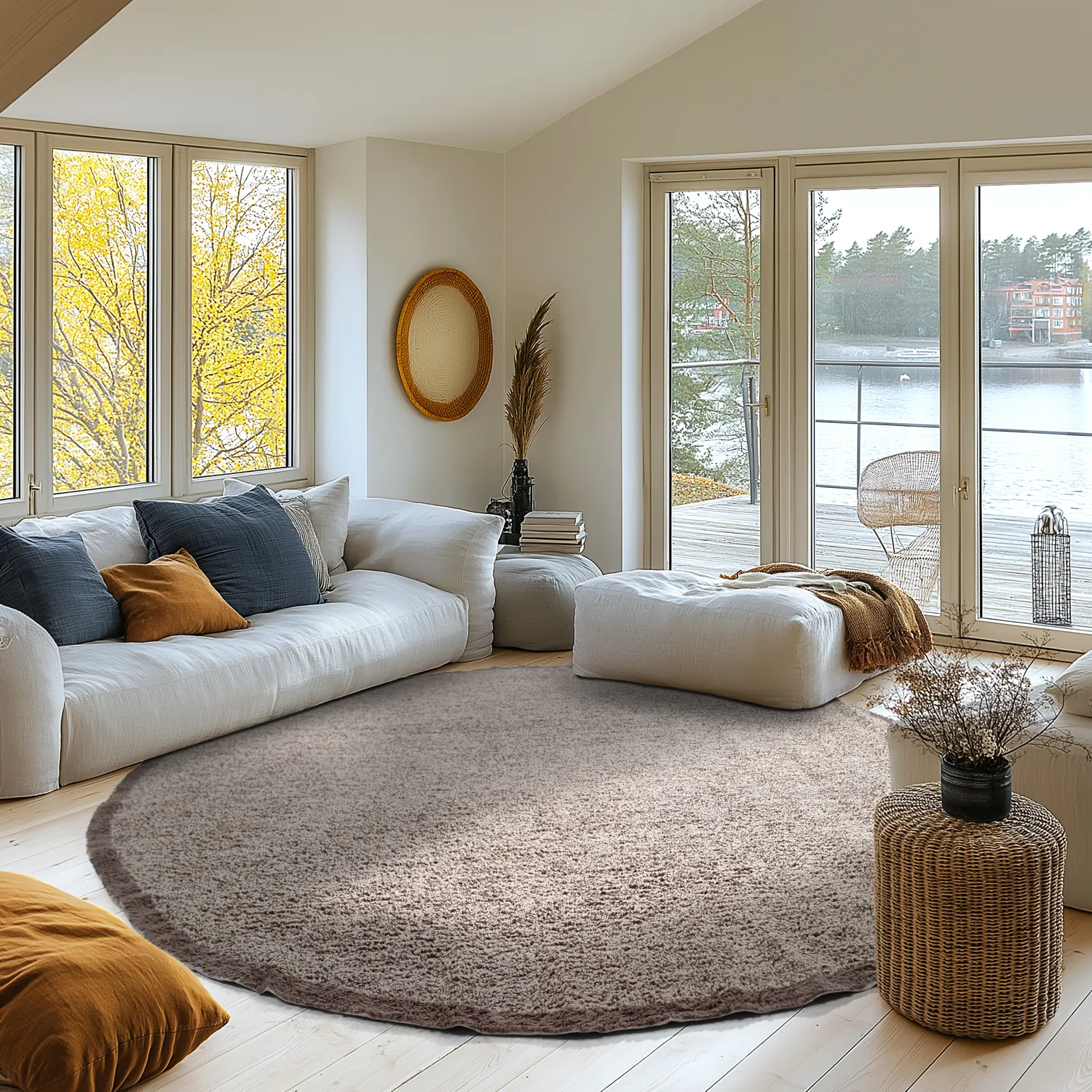 Kolo koberce - Celina Natural Cotton Shaggy (béžová/hnedá)