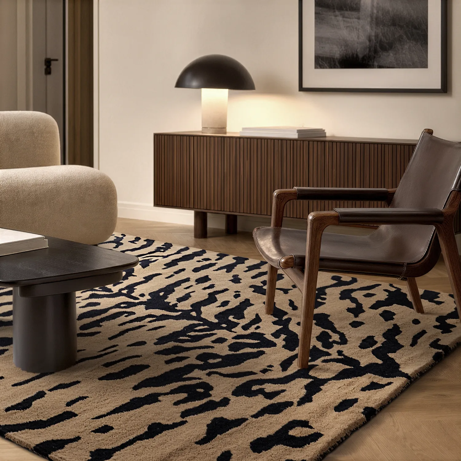 Koberec s dlhým vlasom - Zebra Tufted Wool Premium (béžová/čierna)