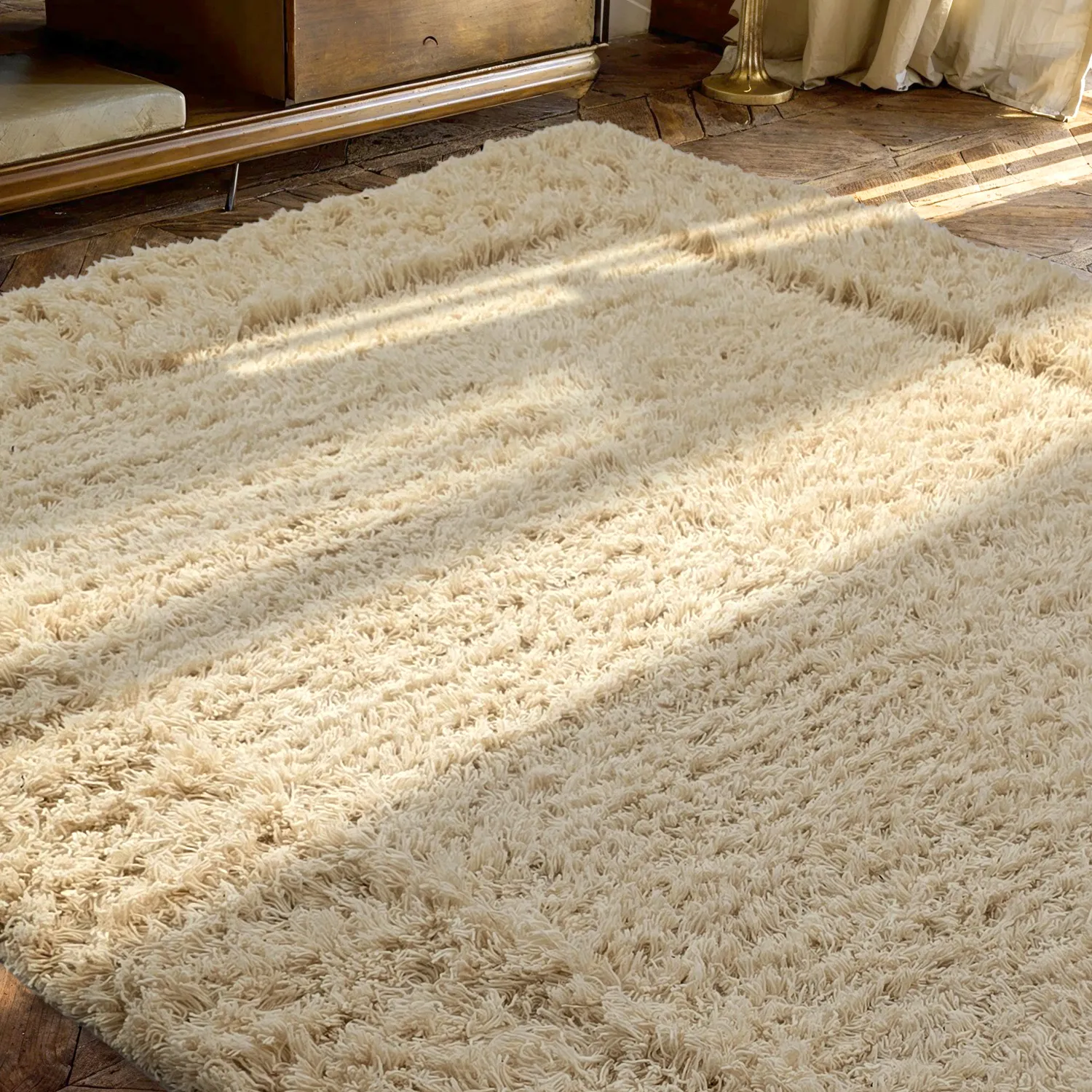 Koberec s dlhým vlasom - Melilla ručne tkaný vlnený shaggy (prírodný)