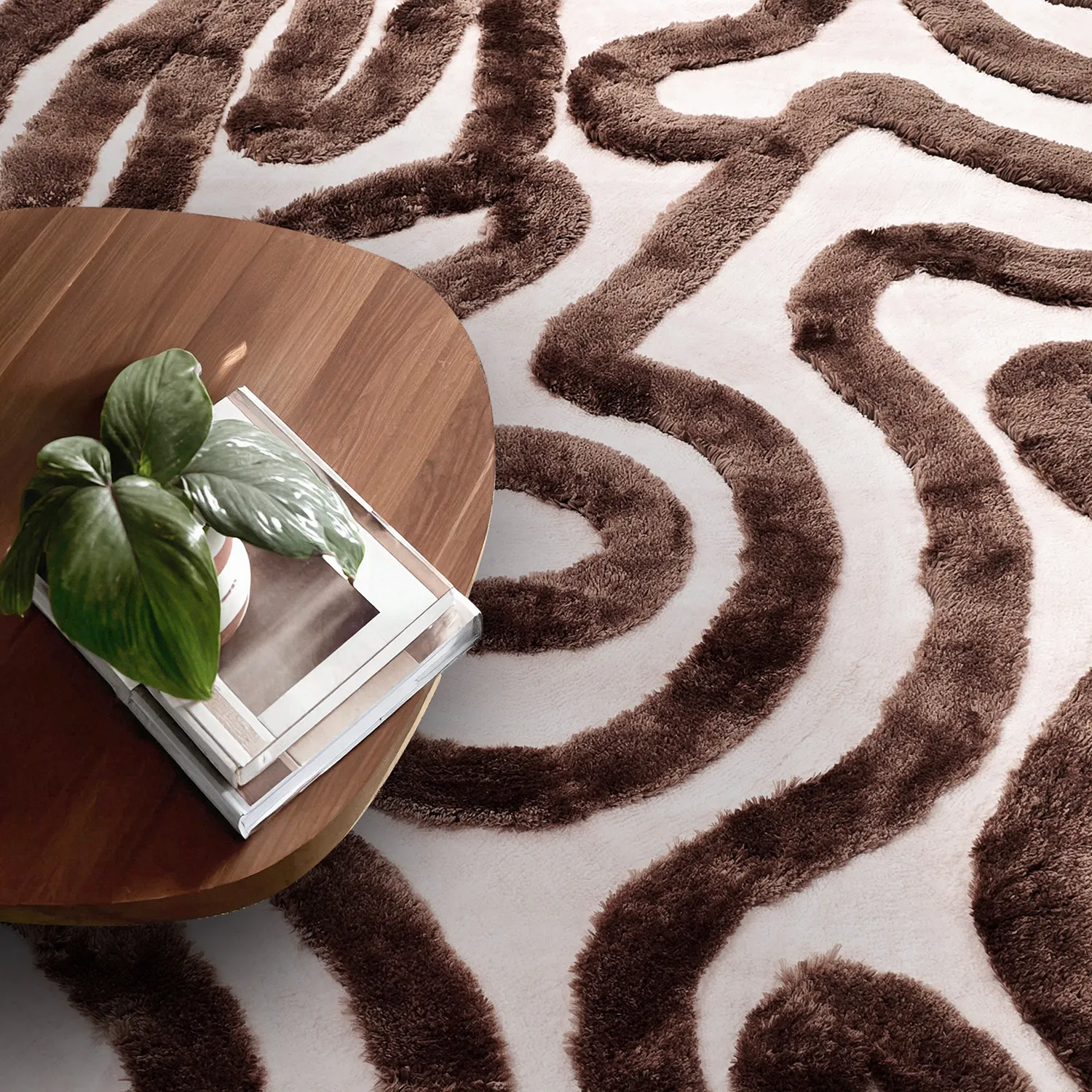 Koberce s dlhým vlasom - Akaba (hnedá/svetloružová)