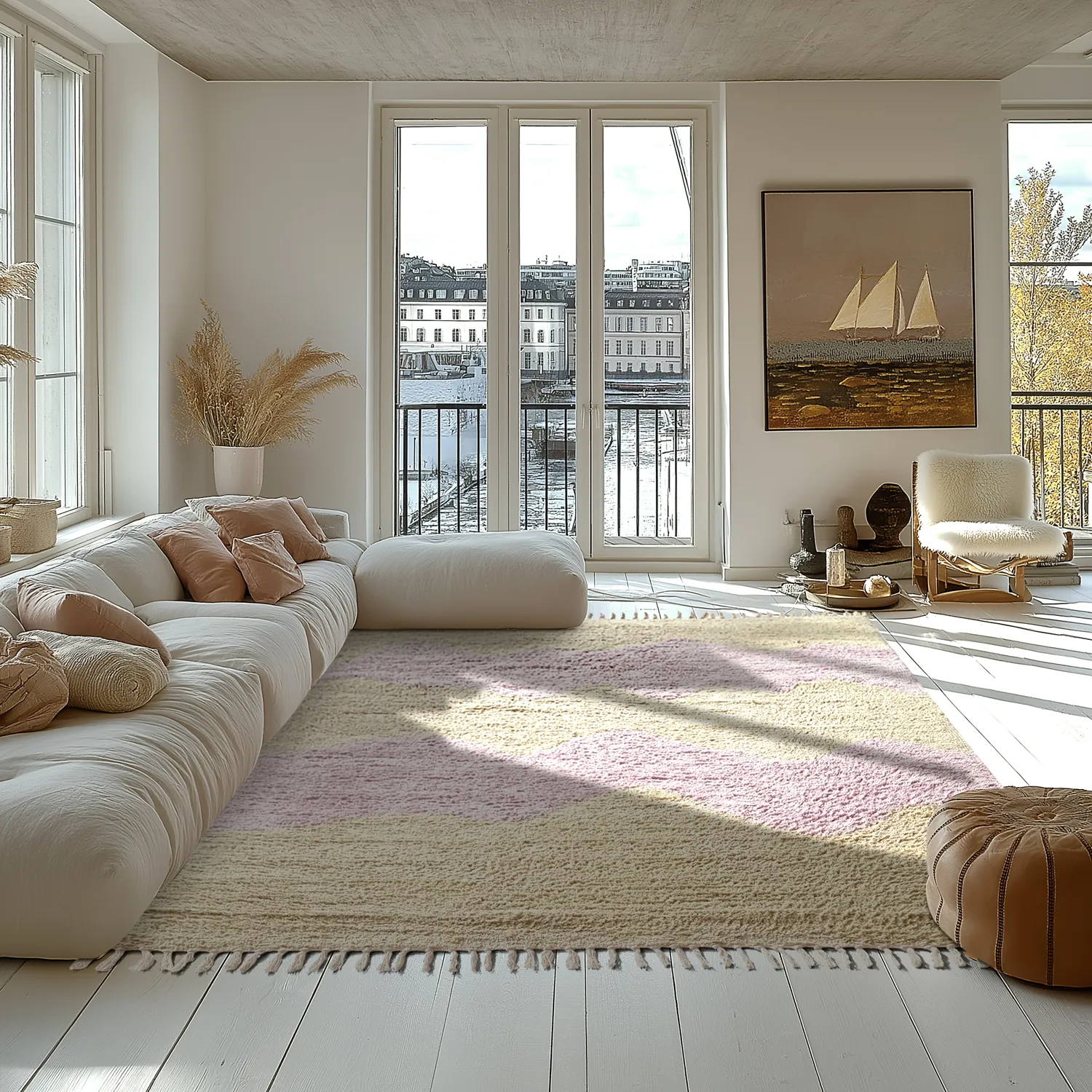 Koberce s dlhým vlasom - Amira Natural Cotton Shaggy (béžová/fialová)