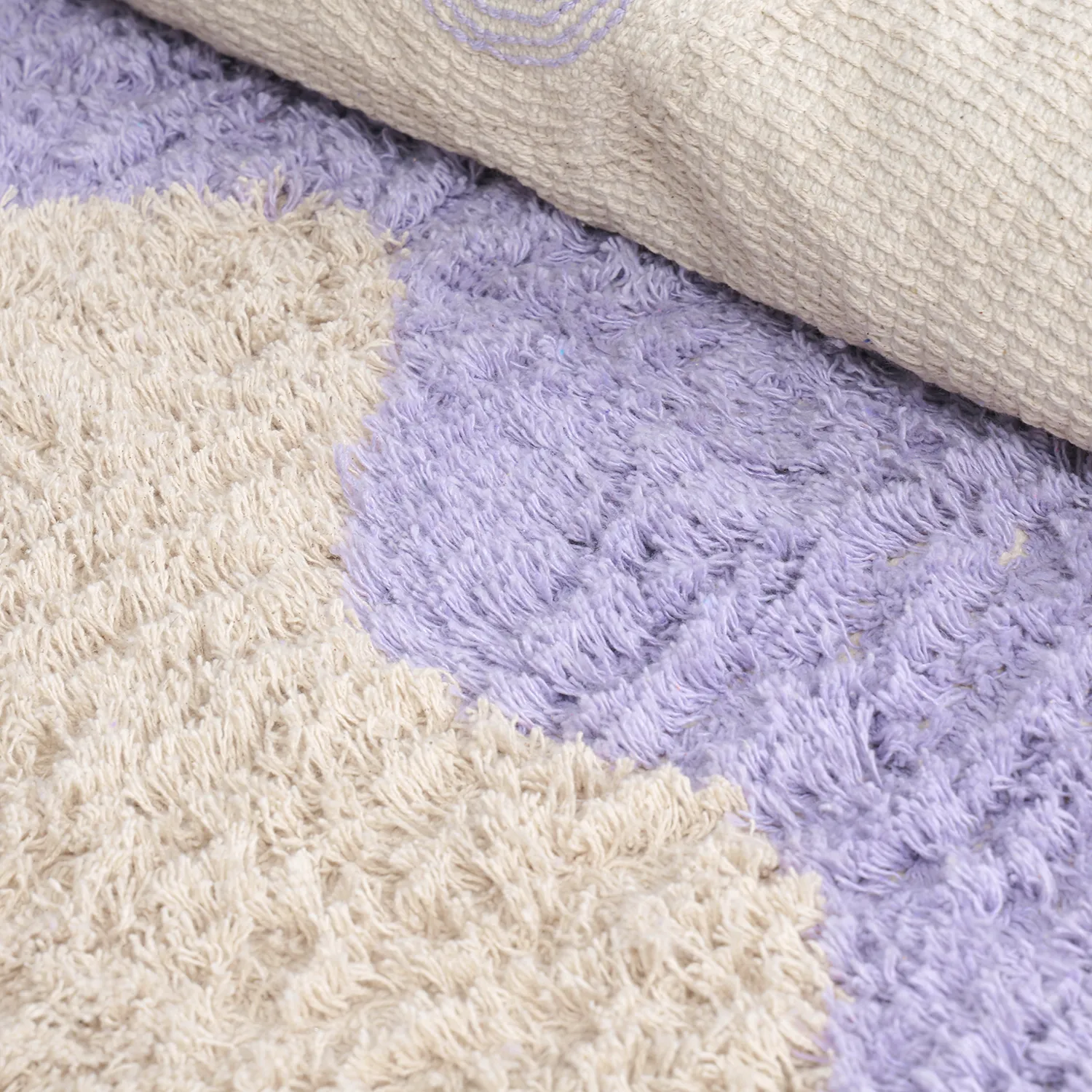 Rund matta - Amira Natural Cotton Shaggy (lila/beige)