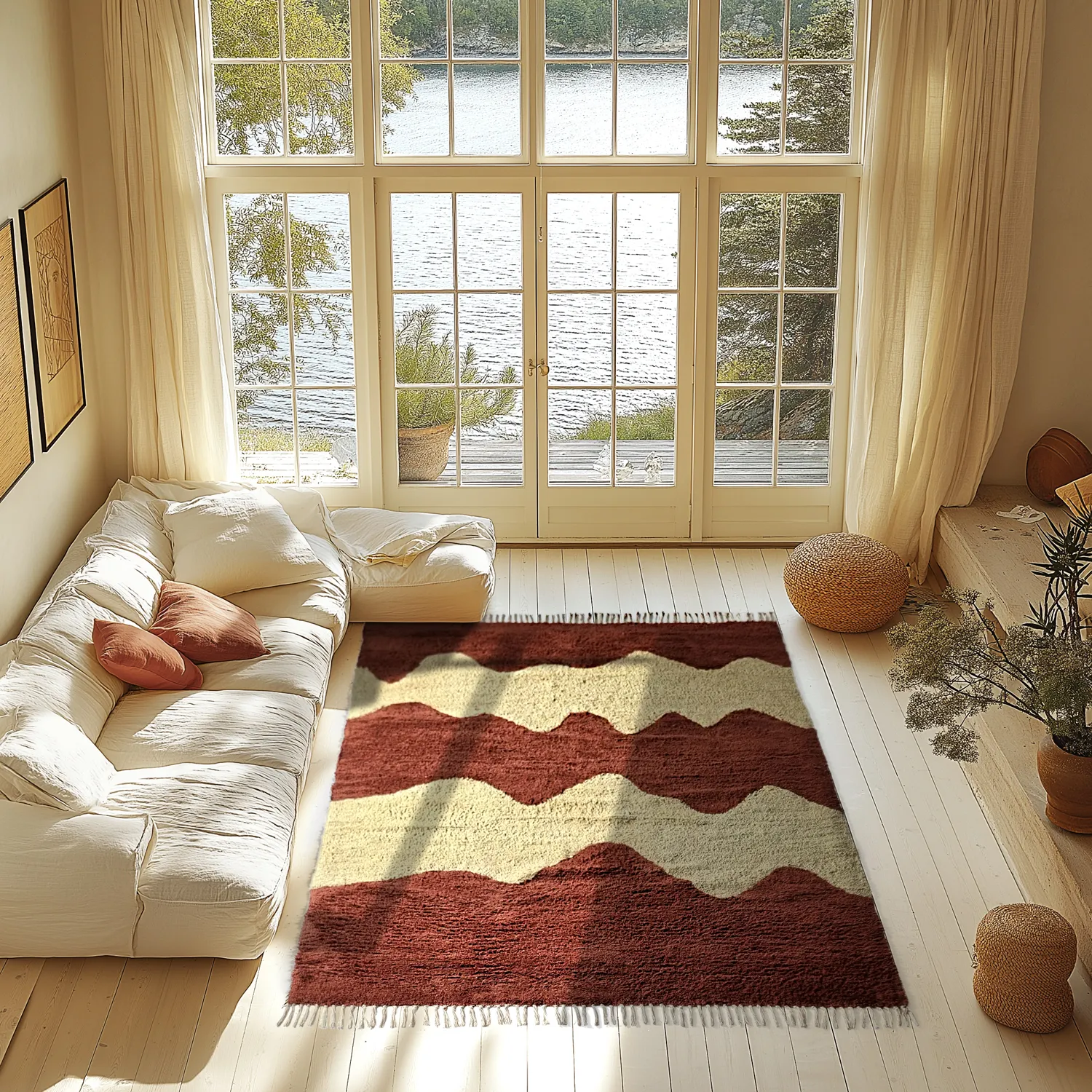 Koberce s chlpmi - Amira Natural Cotton Shaggy (červená/bežová)