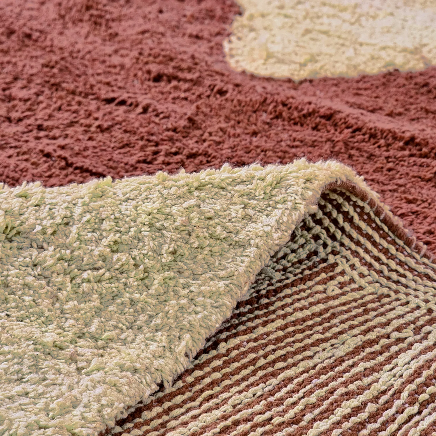 Kolo koberce - Amira Natural Cotton Shaggy (červená/bežová)