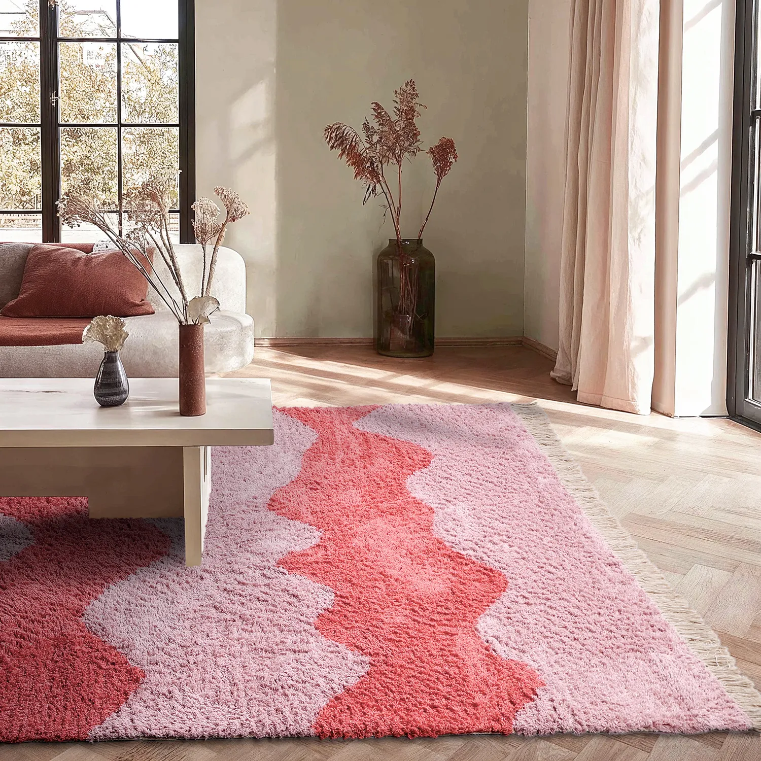 Ryamattor - Amira Natural Cotton Shaggy (rosa/orange)