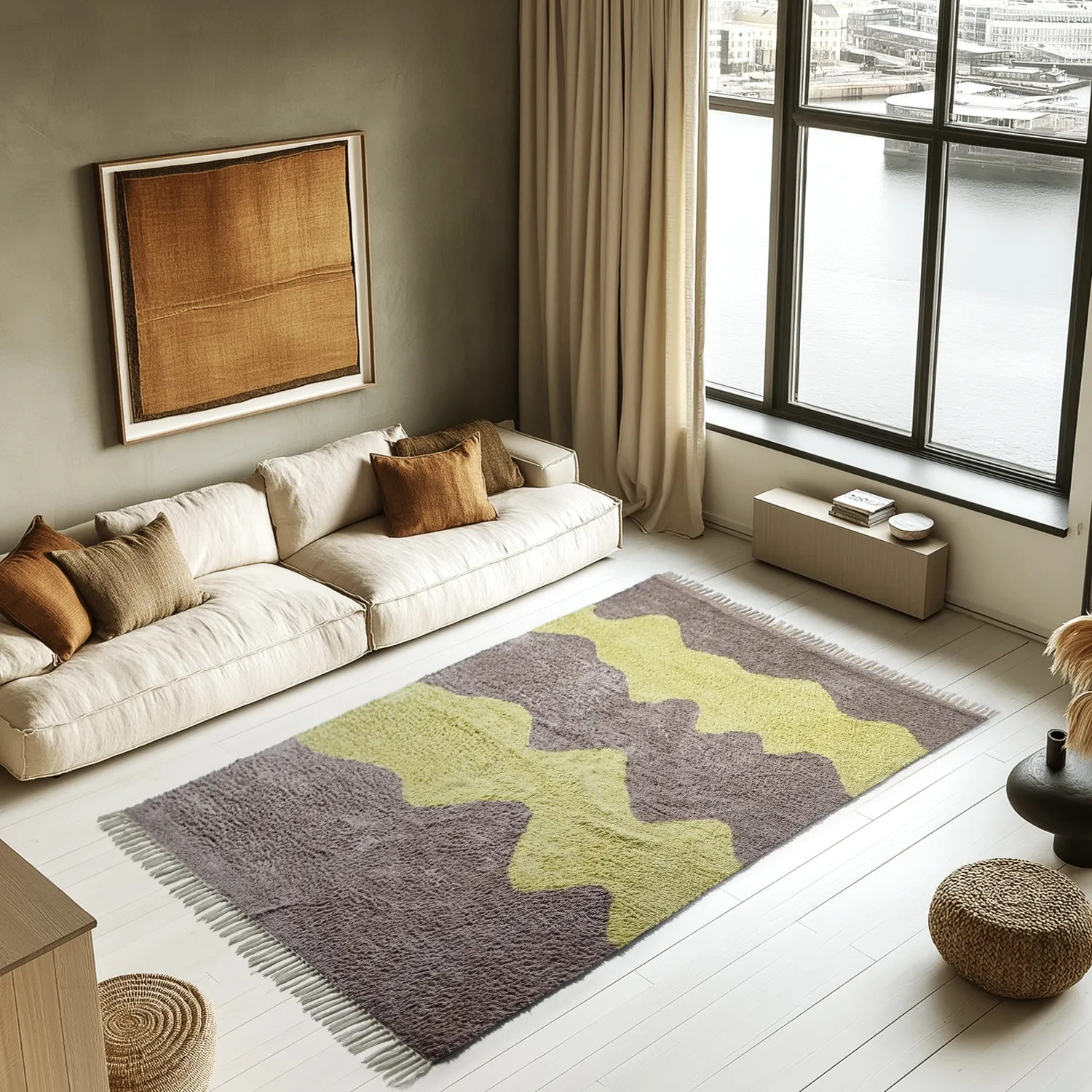 Koberce s dlhým vlasom - Amira Natural Cotton Shaggy (taupe/žltá)