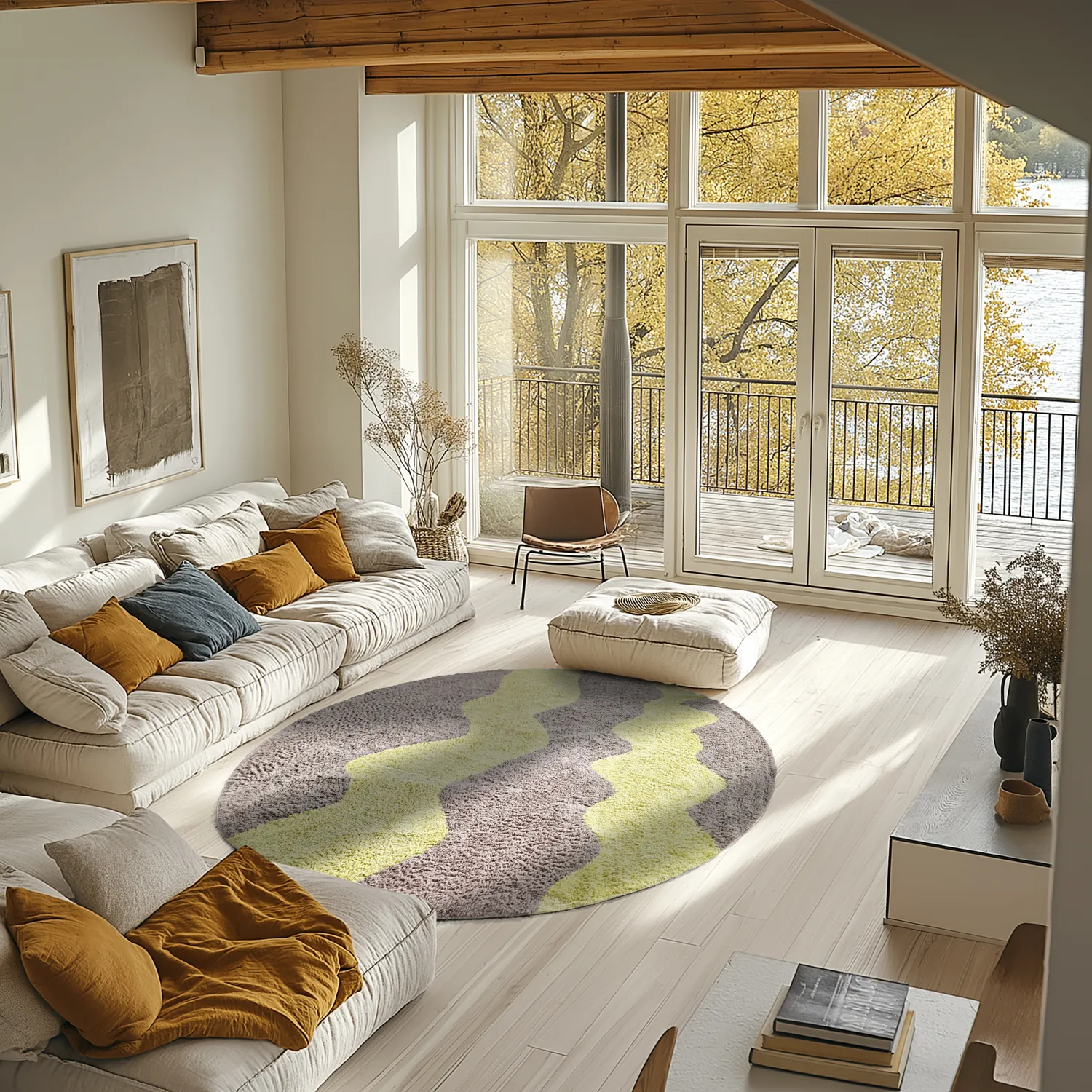 Kolo koberce - Amira Natural Cotton Shaggy (taupe/žltá)