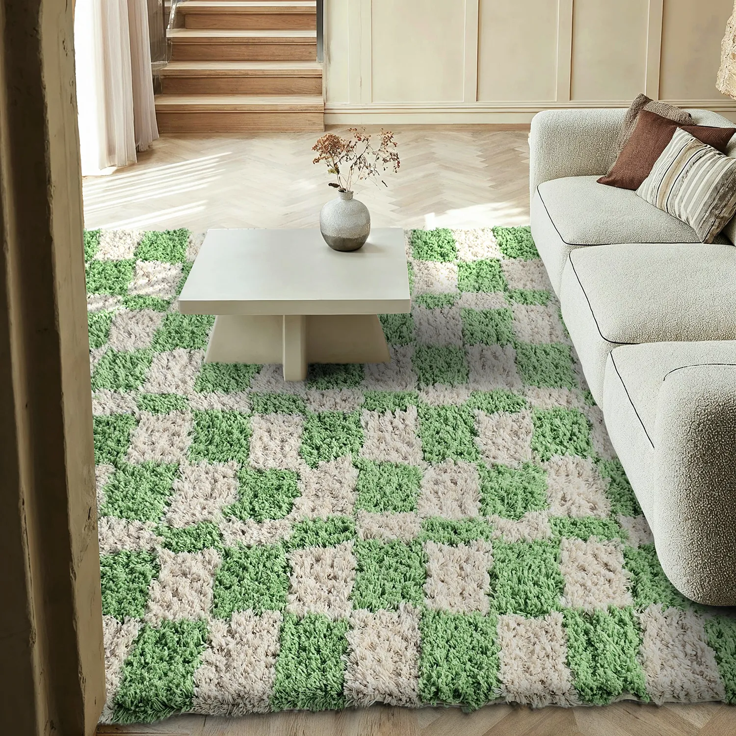 Ryamattor - Atrani Natural Cotton Shaggy (grön)