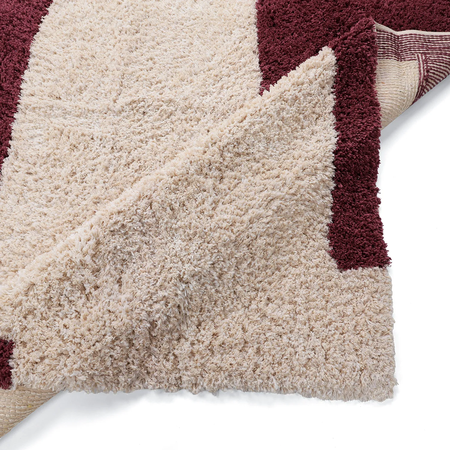 Ryamattor - Begur Natural Cotton Shaggy (offwhite/vinröd)
